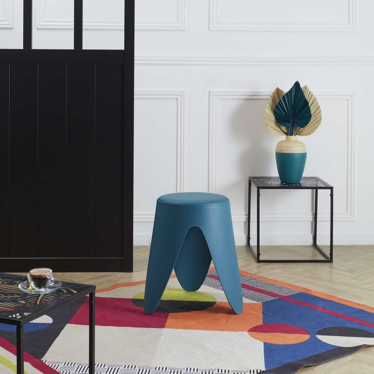 The Home Deco Factory Tabouret d'appoint empilable Emma - Bleu canard