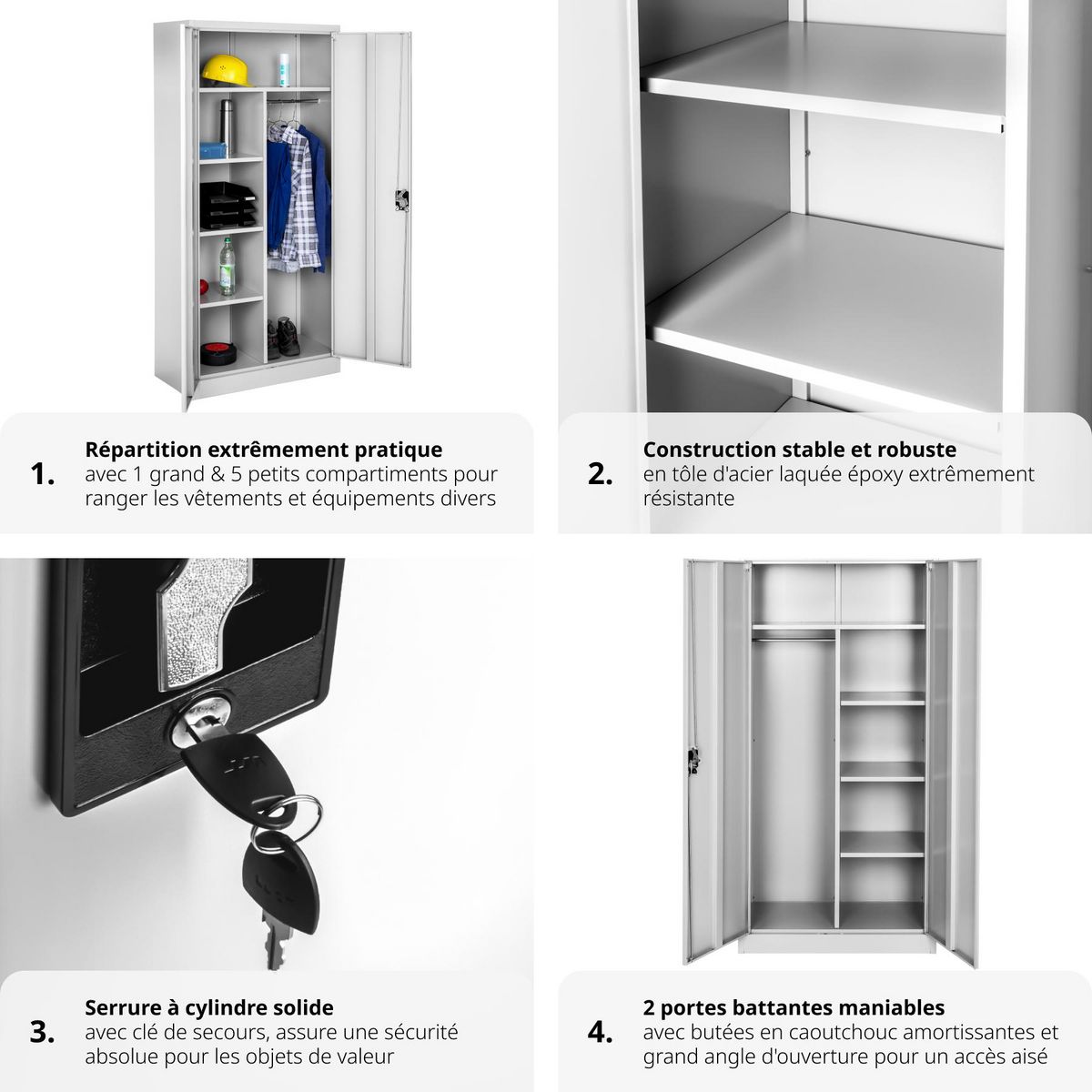 tectake Vestiaire en métal en Acier lâqué époxy gris