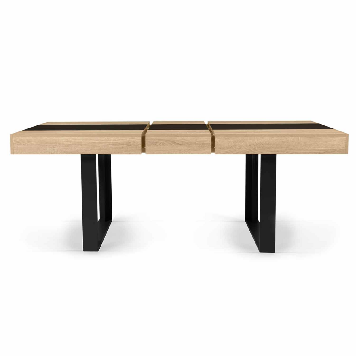 ID MARKET Table à manger extensible rectangle PHOENIX 4-8 personnes bois et noir bande centrale noire 160-200 cm