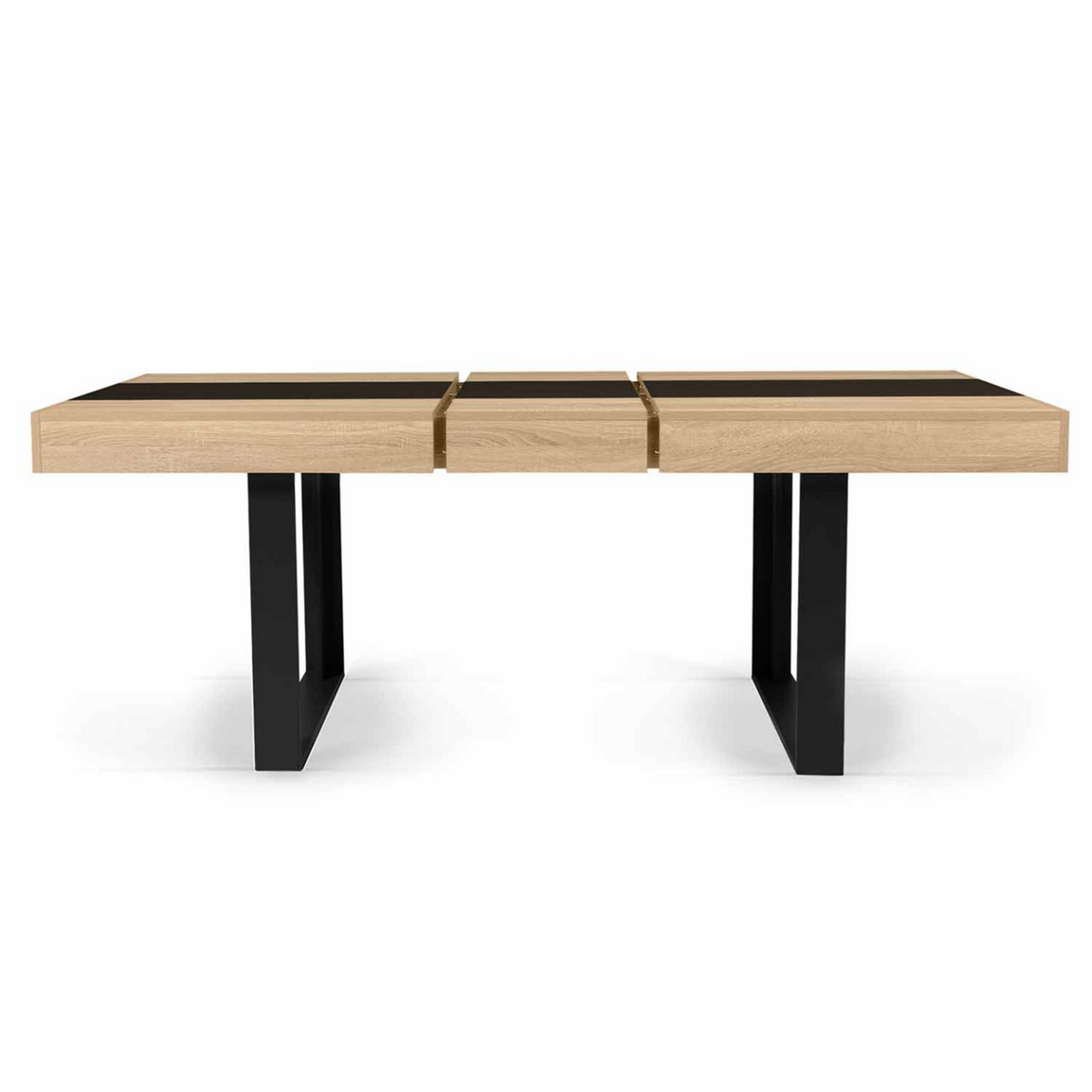 ID MARKET Table à manger extensible rectangle PHOENIX 4-8 personnes bois et noir bande centrale noire 160-200 cm