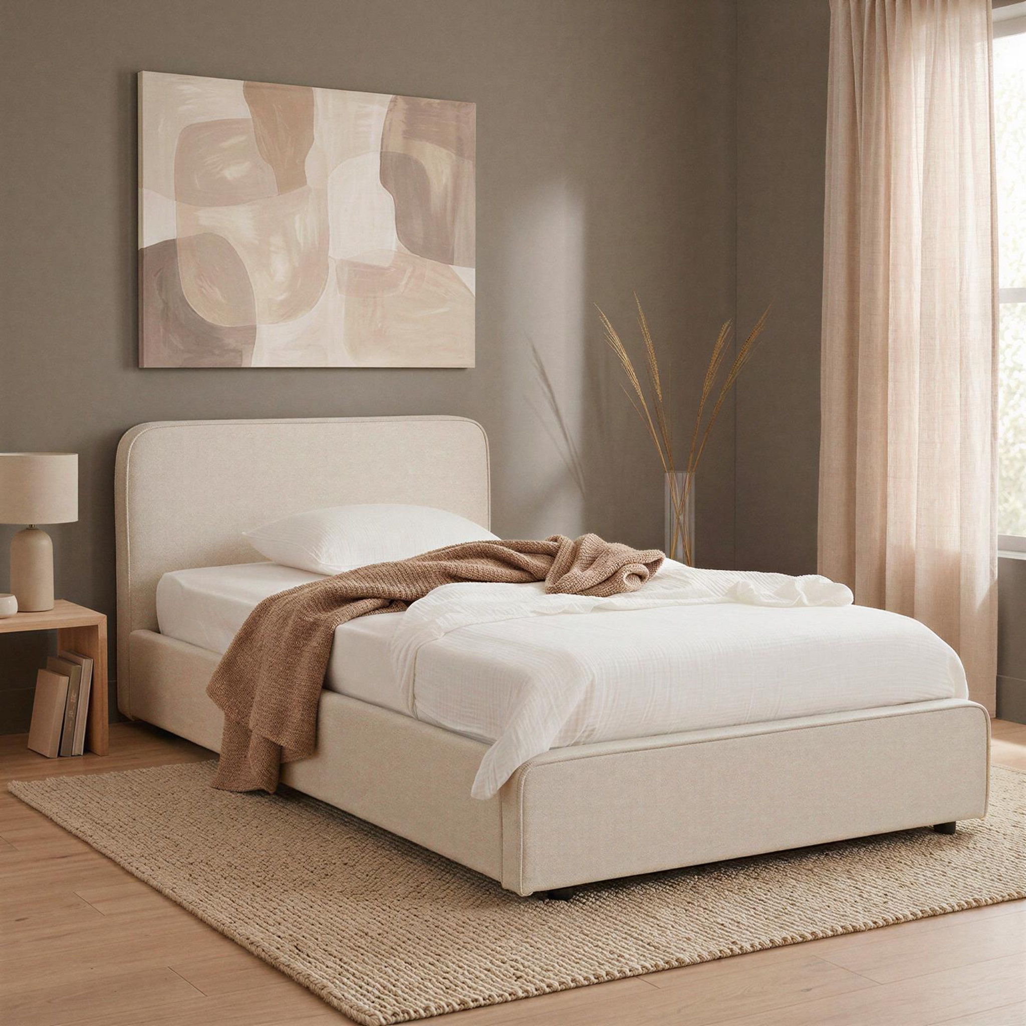 Voir la diapositive 2 : IDIMEX Lit simple belarti 90 x 190 cm rembourré, revêtement en tissu