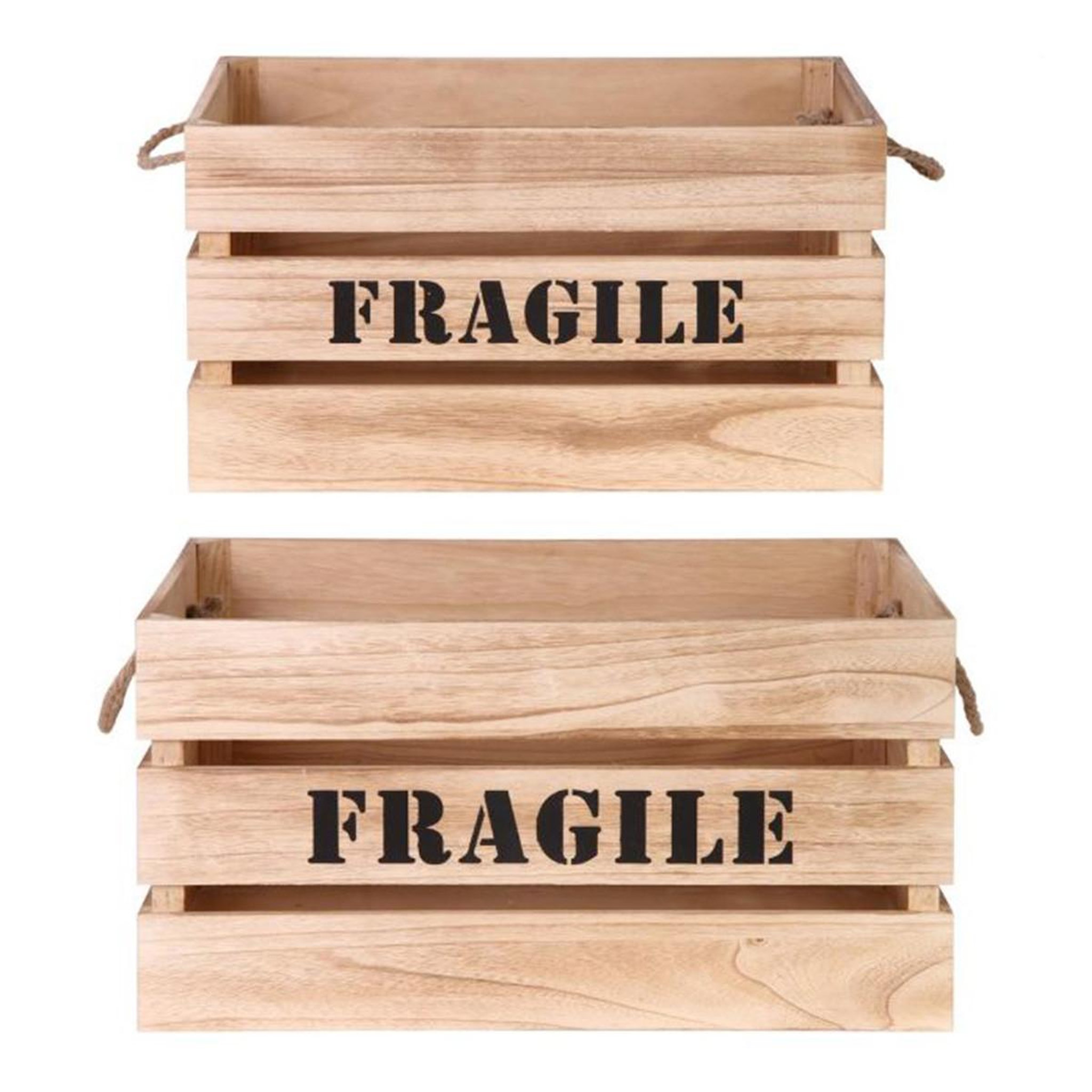 The Home Deco Factory Lot de 2 cagettes déco  fragile  54cm naturel