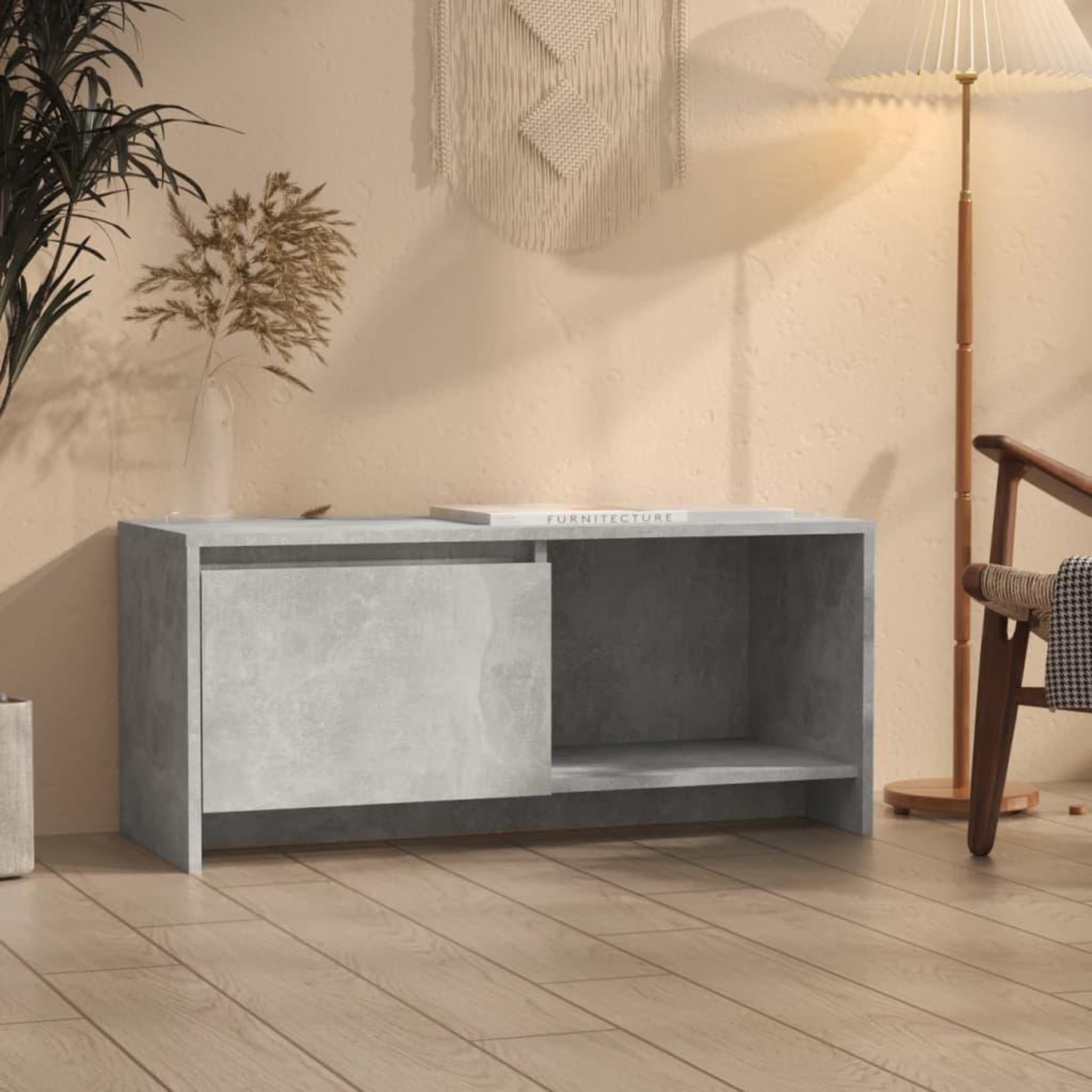Voir la diapositive 1 : VIDAXL Meuble TV gris beton 90x35x40 cm bois d'ingenierie