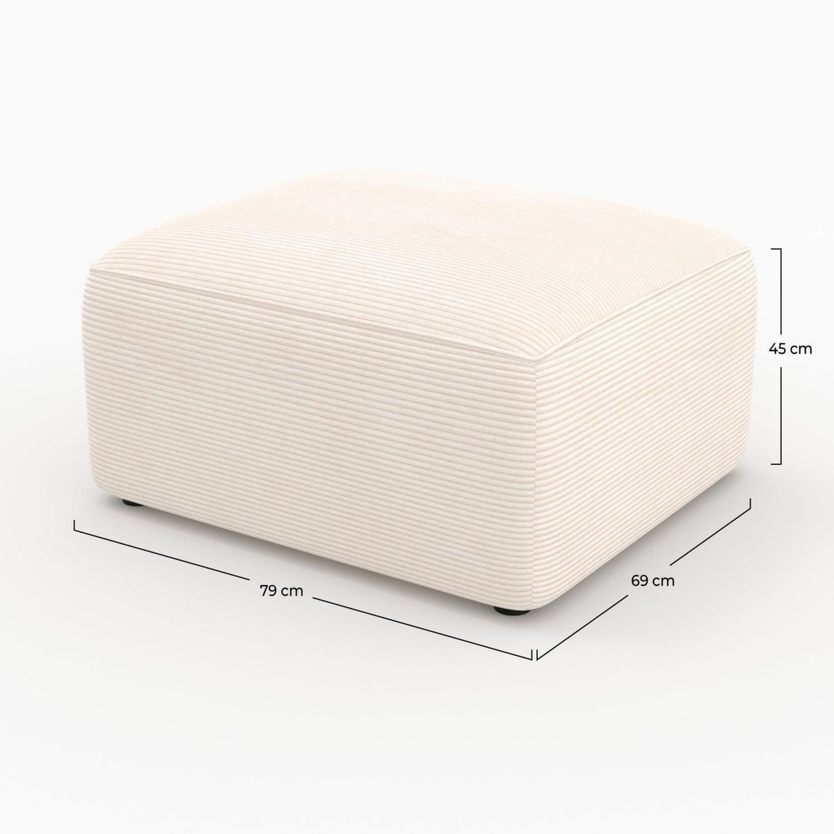 Rendez vous déco Pouf rectangulaire pour canapé modulable en velours blanc cassé-Mina