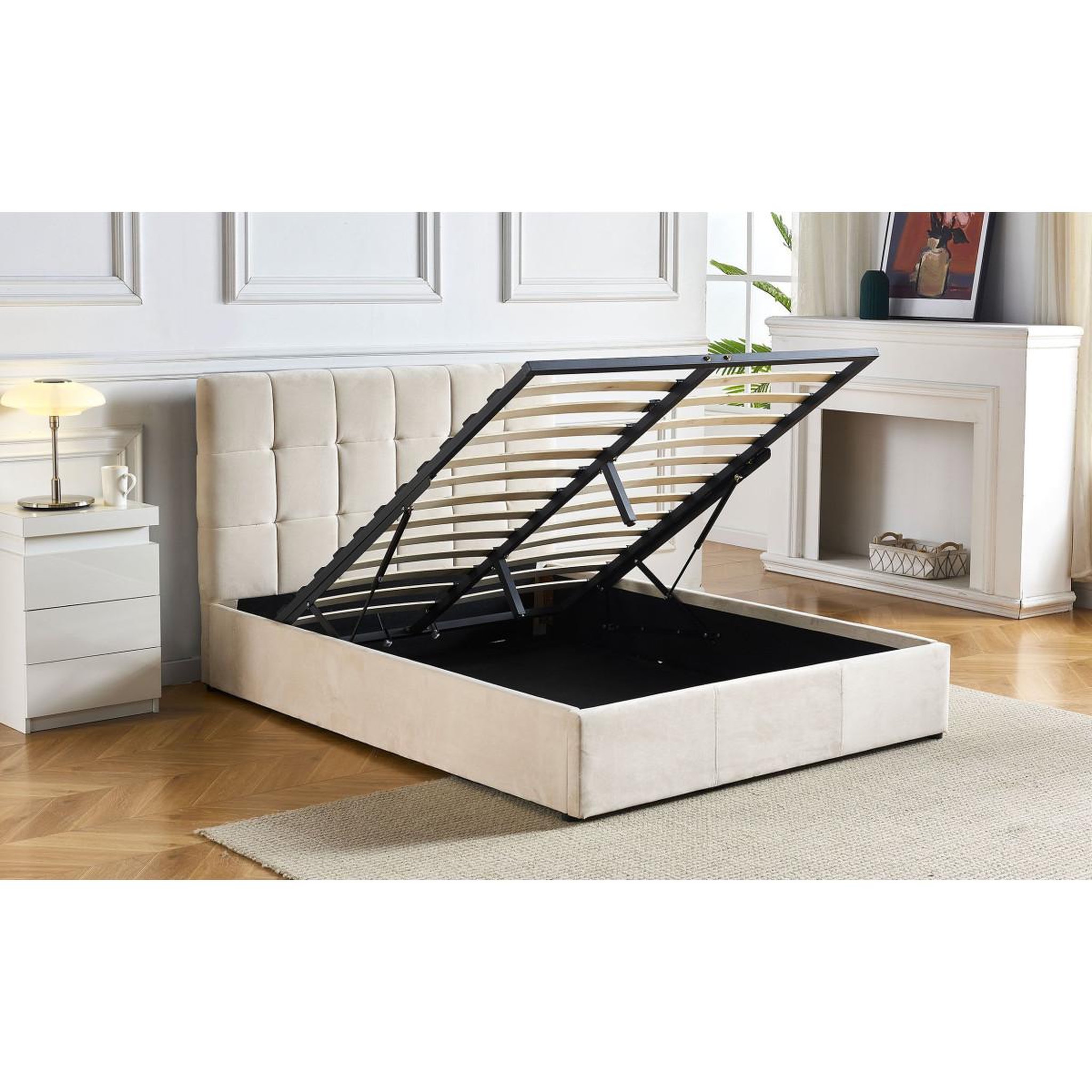 Voir la diapositive 4 : Paris Prix Lit adulte sommier relevable  birma  140x190cm beige