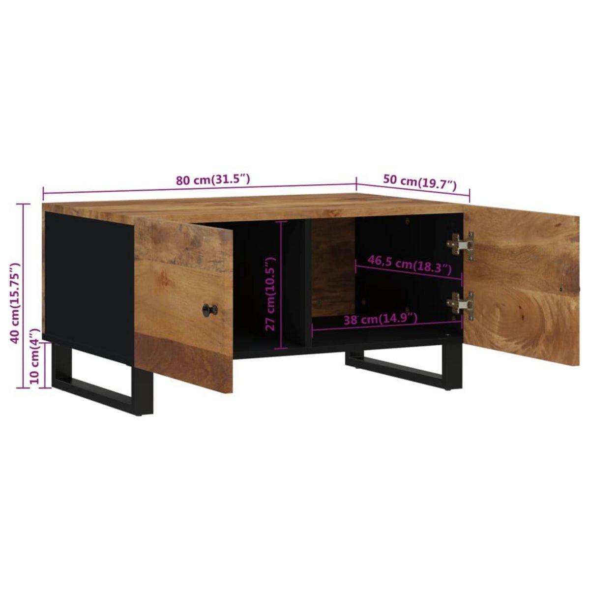 VIDAXL Table basse 80x50x40 cm Bois de manguier solide et d'ingenierie