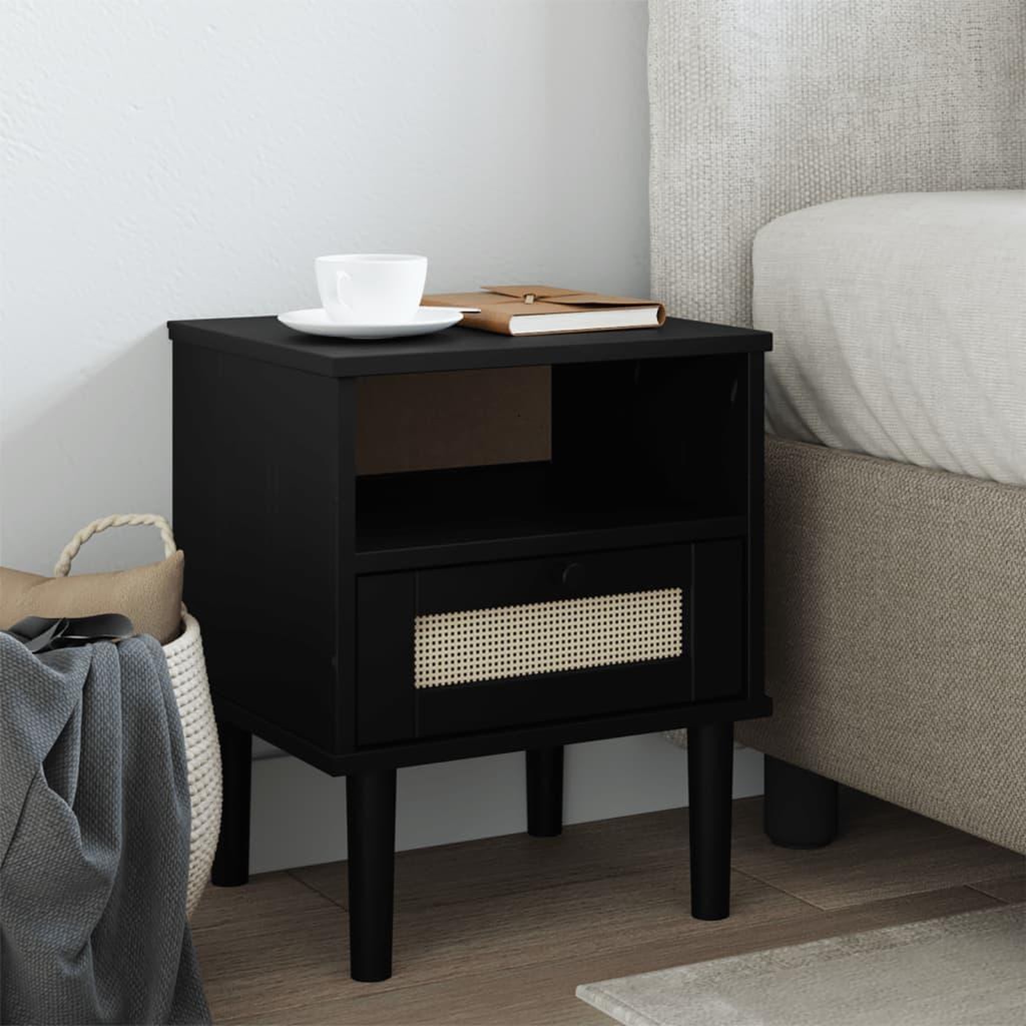 VIDAXL Table de chevet SENJA aspect de rotin noir bois de pin massif