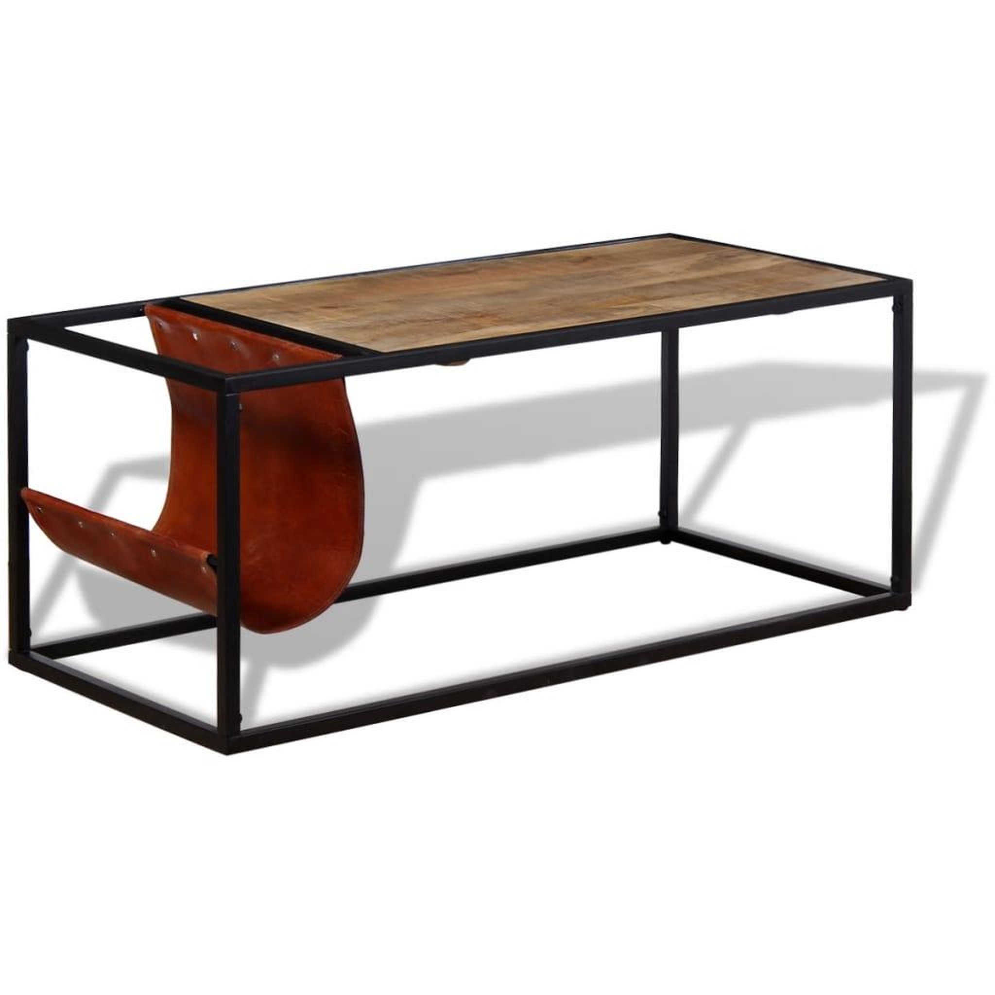Voir la diapositive 5 : VIDAXL Table basse avec porte-revues cuir veritable 110x50x45 cm