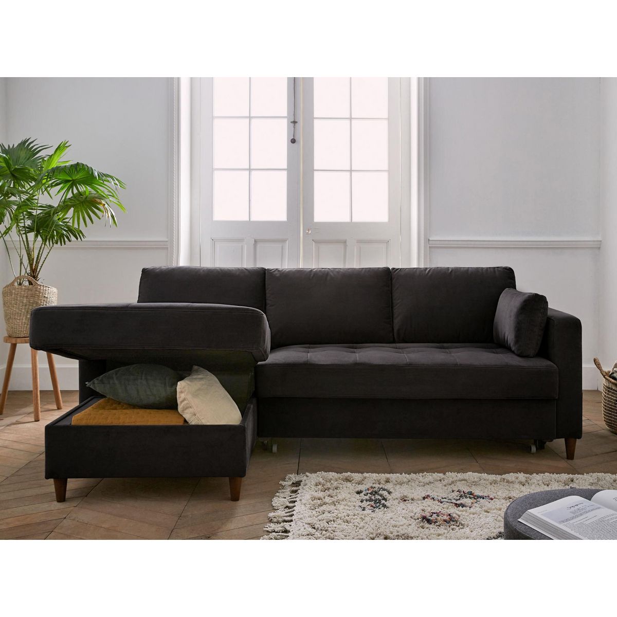 LISA DESIGN Anna - canapé d'angle gauche - 4 places - convertible avec coffre - en velours