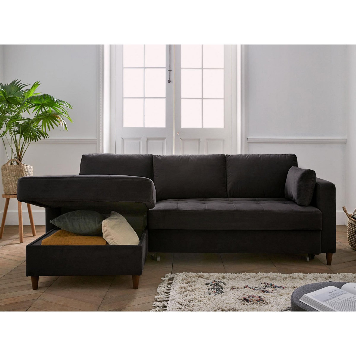 LISA DESIGN Anna - canapé d'angle gauche - 4 places - convertible avec coffre - en velours