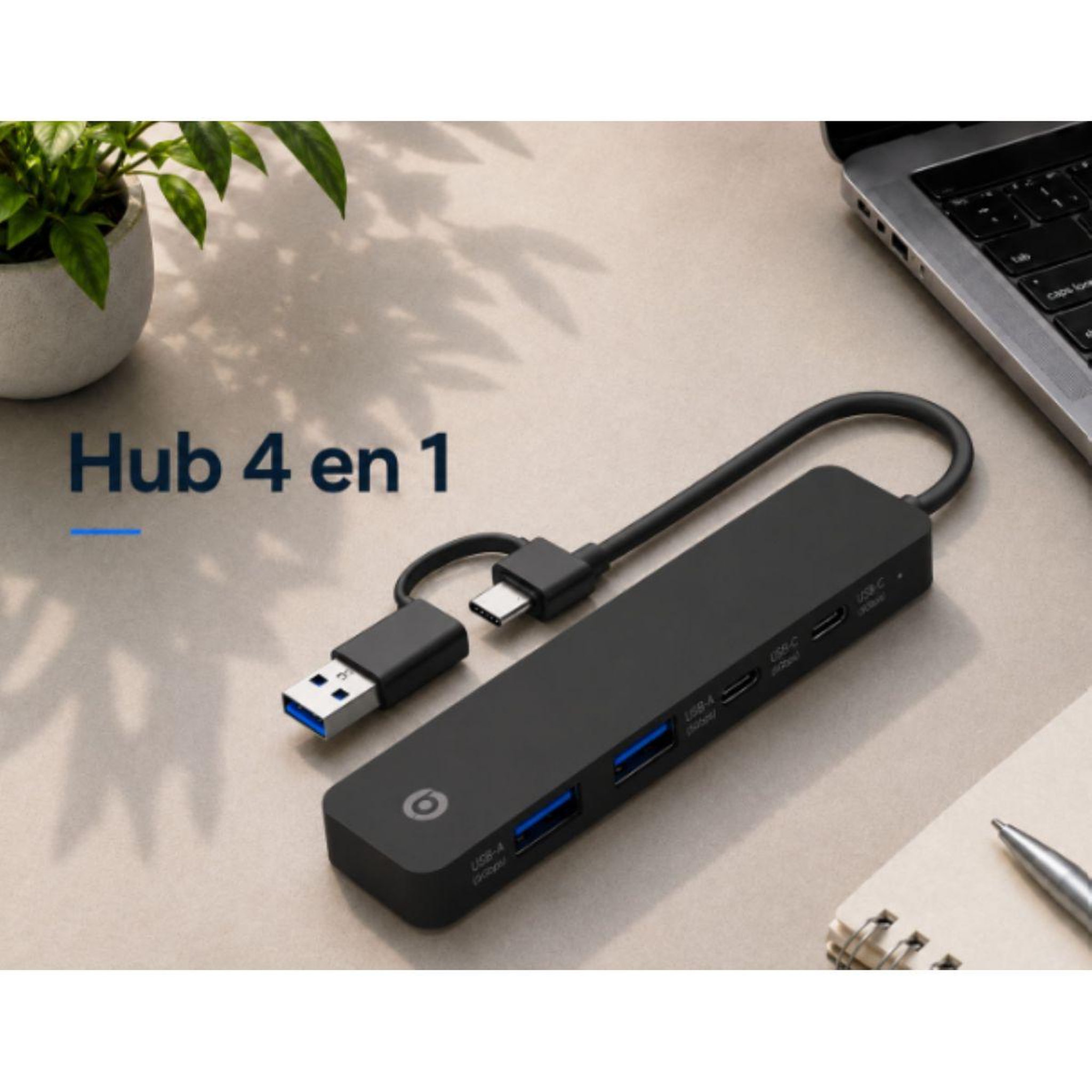 Voir la diapositive 2 : ESSENTIEL B Hub usb c 4 en 1 usb c noir  - vr