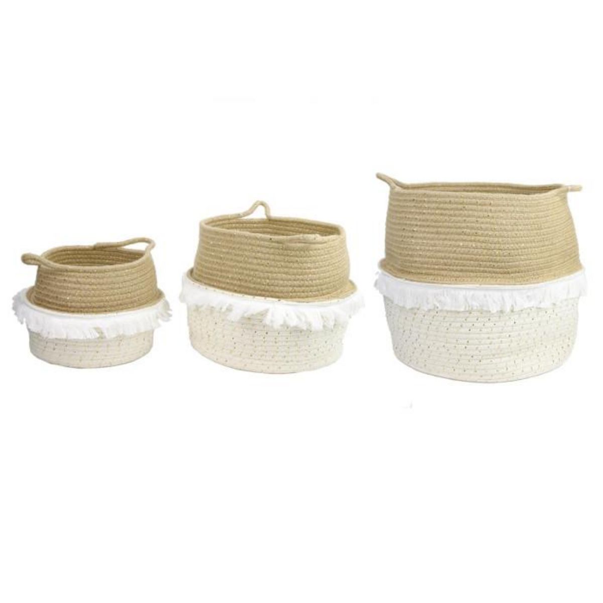 Paris Prix Lot de 3 Paniers de Rangement  Franges  35cm Blanc