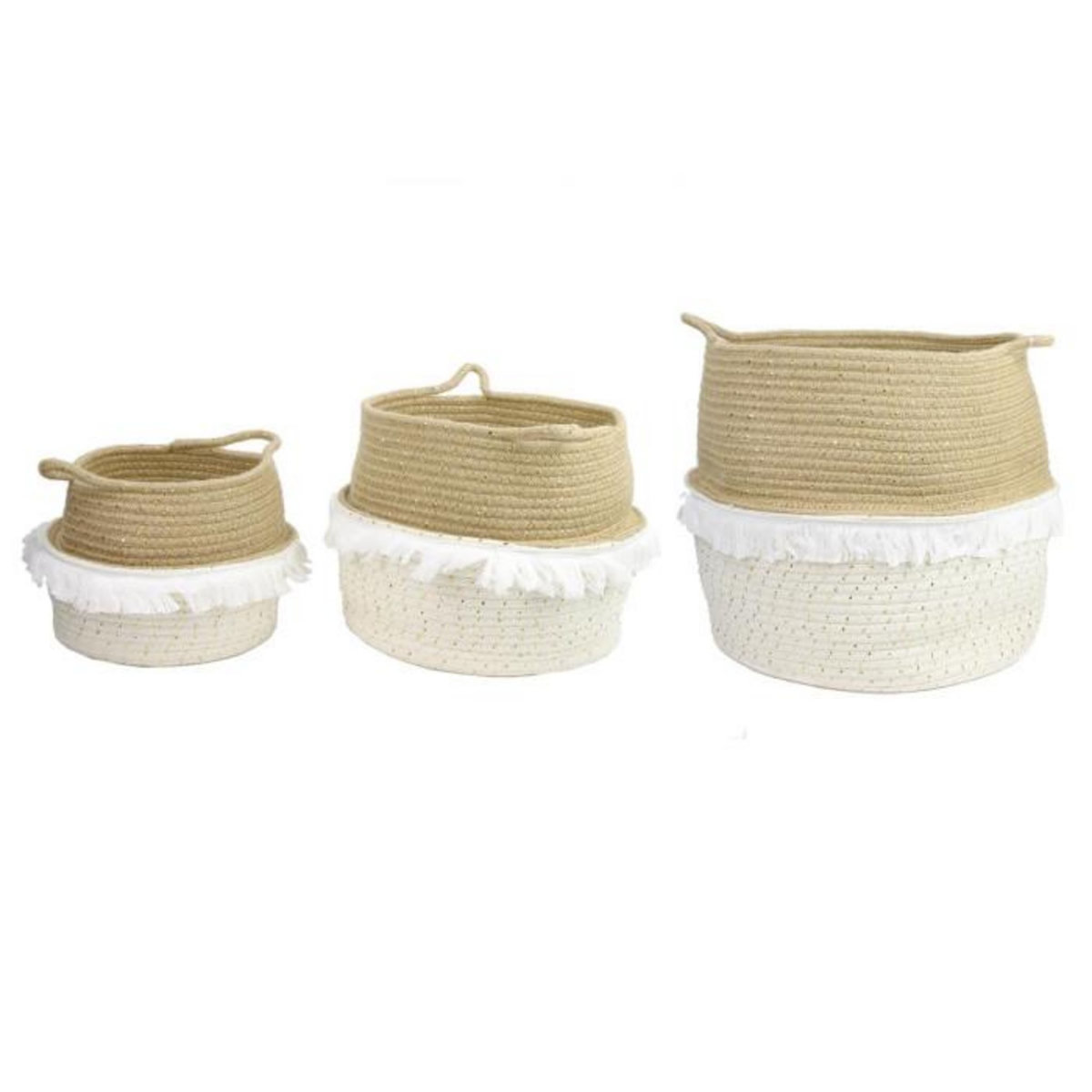 Paris Prix Lot de 3 Paniers de Rangement  Franges  35cm Blanc
