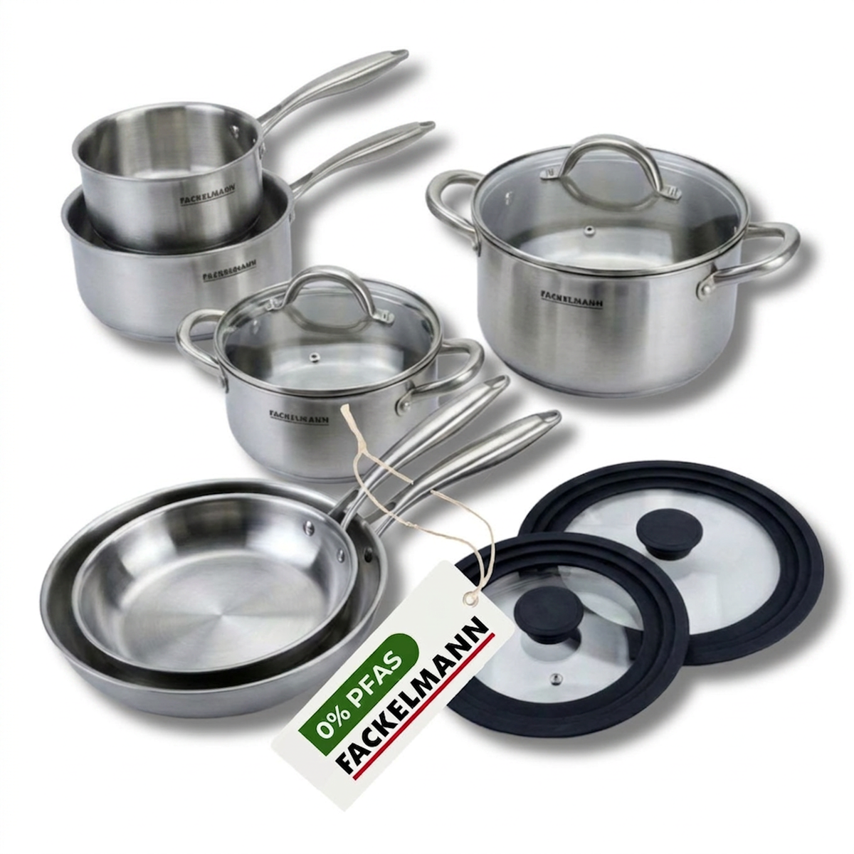 Fackelmann Batterie de cuisine avec 3 casseroles 14/16/18 cm et 2 faitouts 20/24 cm avec 2 ustensiles de cuisine Fackelmann Vita3
