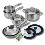 Fackelmann Batterie de cuisine avec 3 casseroles 14/16/18 cm et 2 faitouts 20/24 cm avec 2 ustensiles de cuisine Fackelmann Vita3