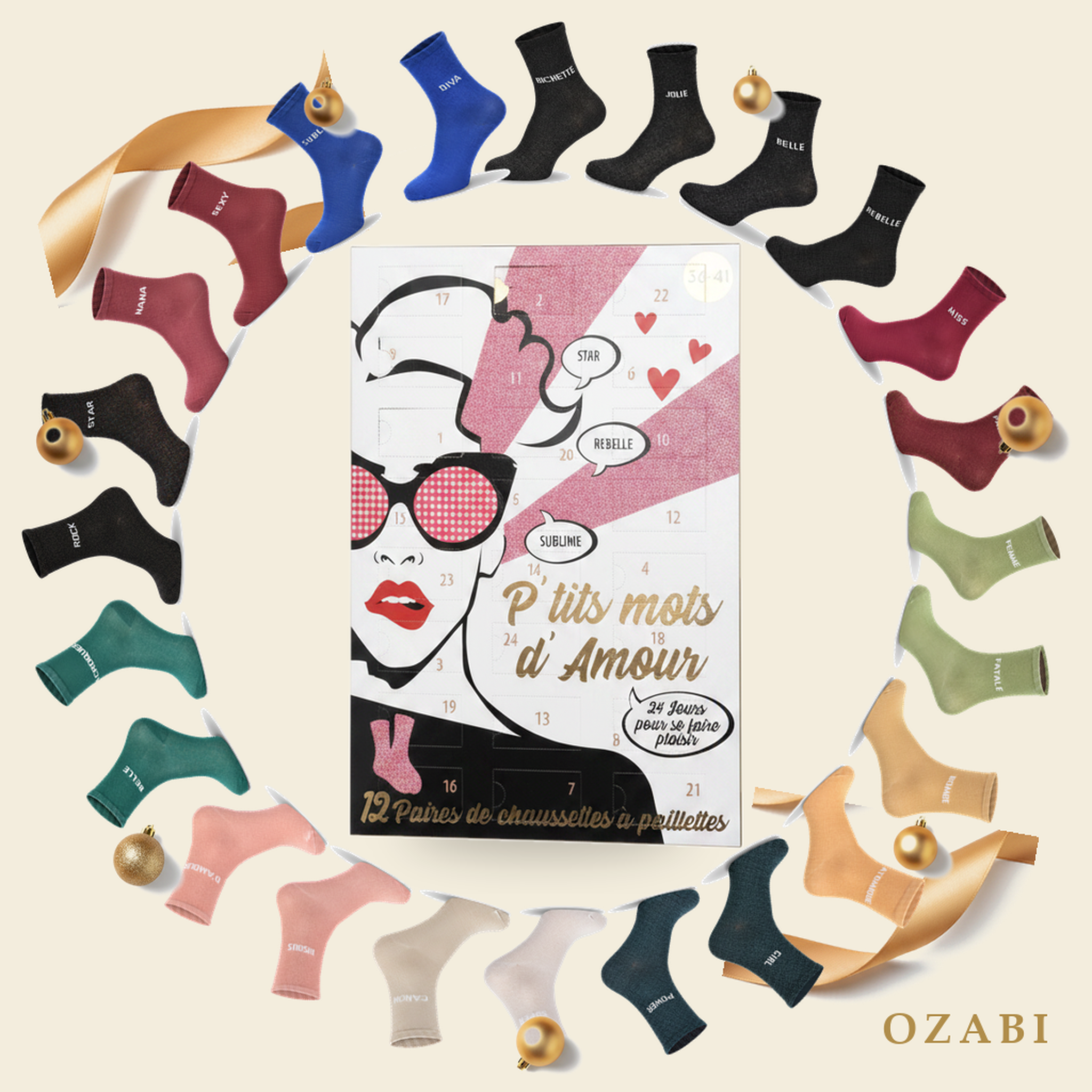 Voir la diapositive 2 : OZABI Ozabi chaussettes à paillettes calendrier de l'avent- coffret cadeau 12 paires