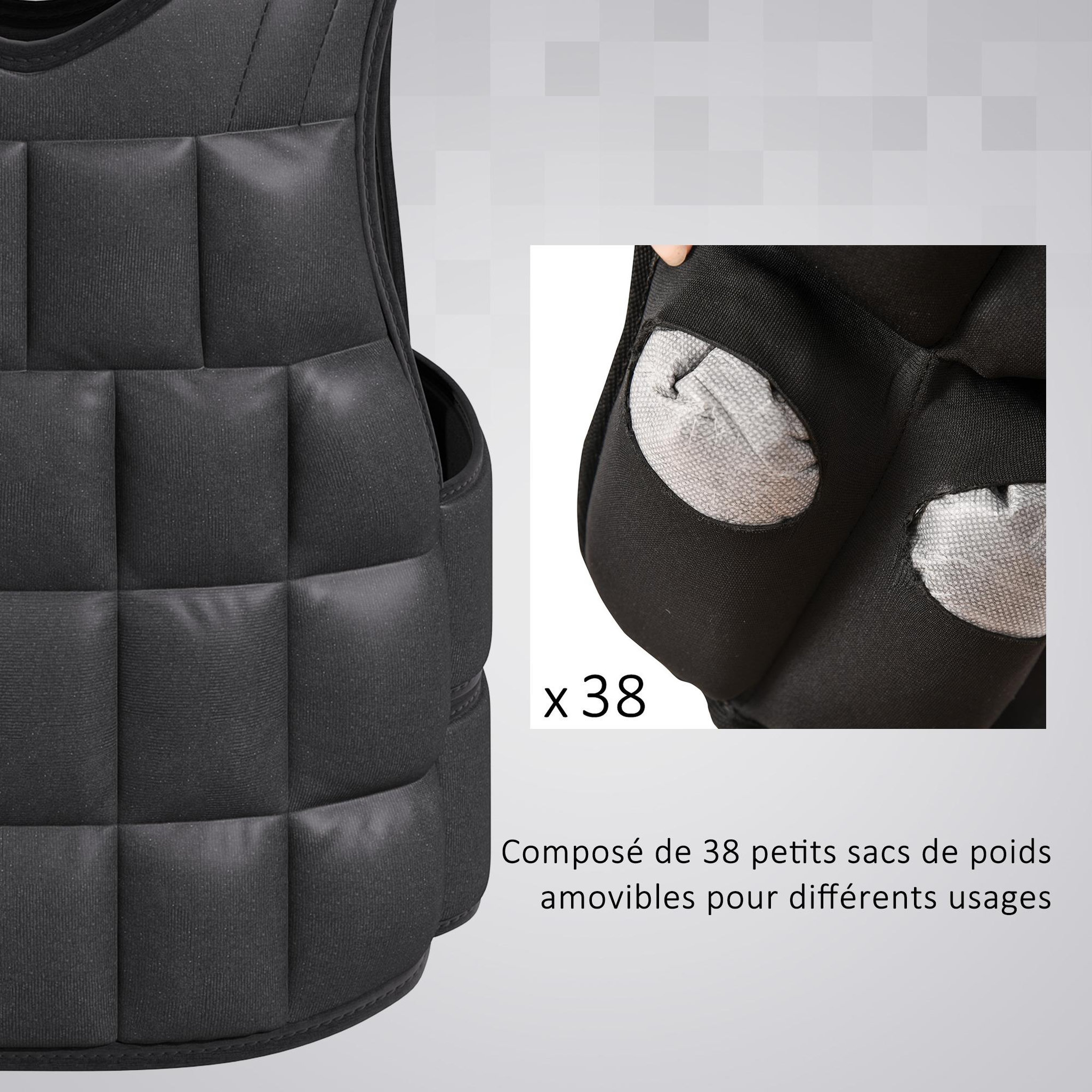Voir la diapositive 4 : HOMCOM Gilet lesté réglable veste lestée 10 Kg max. poids amovibles entrainement musculation exercice boxe oxford noir
