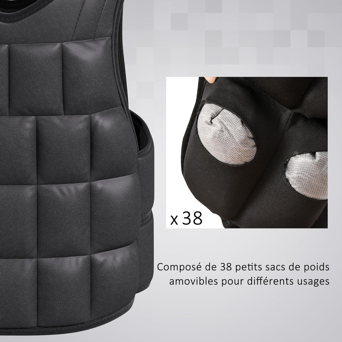 HOMCOM Gilet lesté réglable veste lestée 10 Kg max. poids amovibles entrainement musculation exercice boxe oxford noir