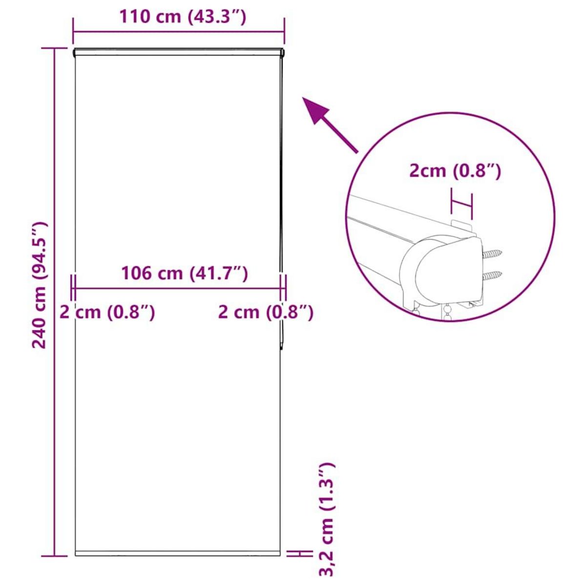 VIDAXL Store enrouleur de douche avec cassette largeur du tissu 106 cm
