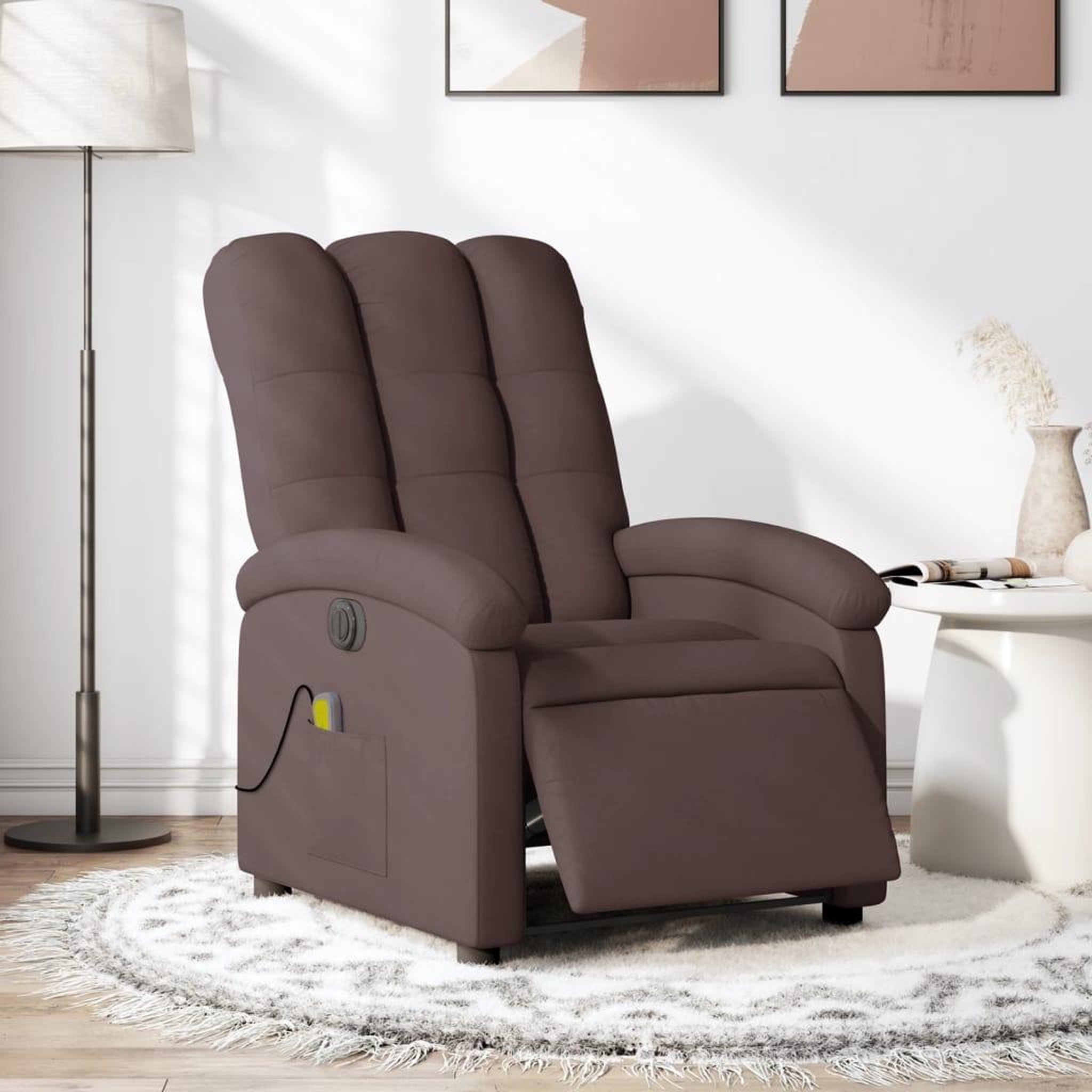 VIDAXL Fauteuil de massage inclinable electrique Marron fonce Tissu