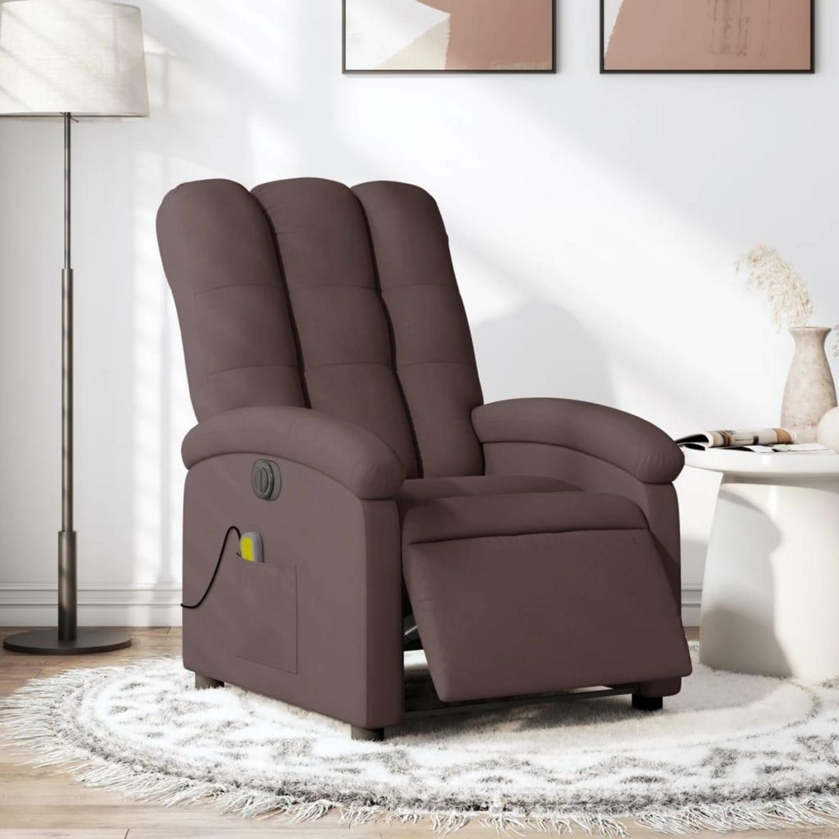 VIDAXL Fauteuil de massage inclinable electrique Marron fonce Tissu