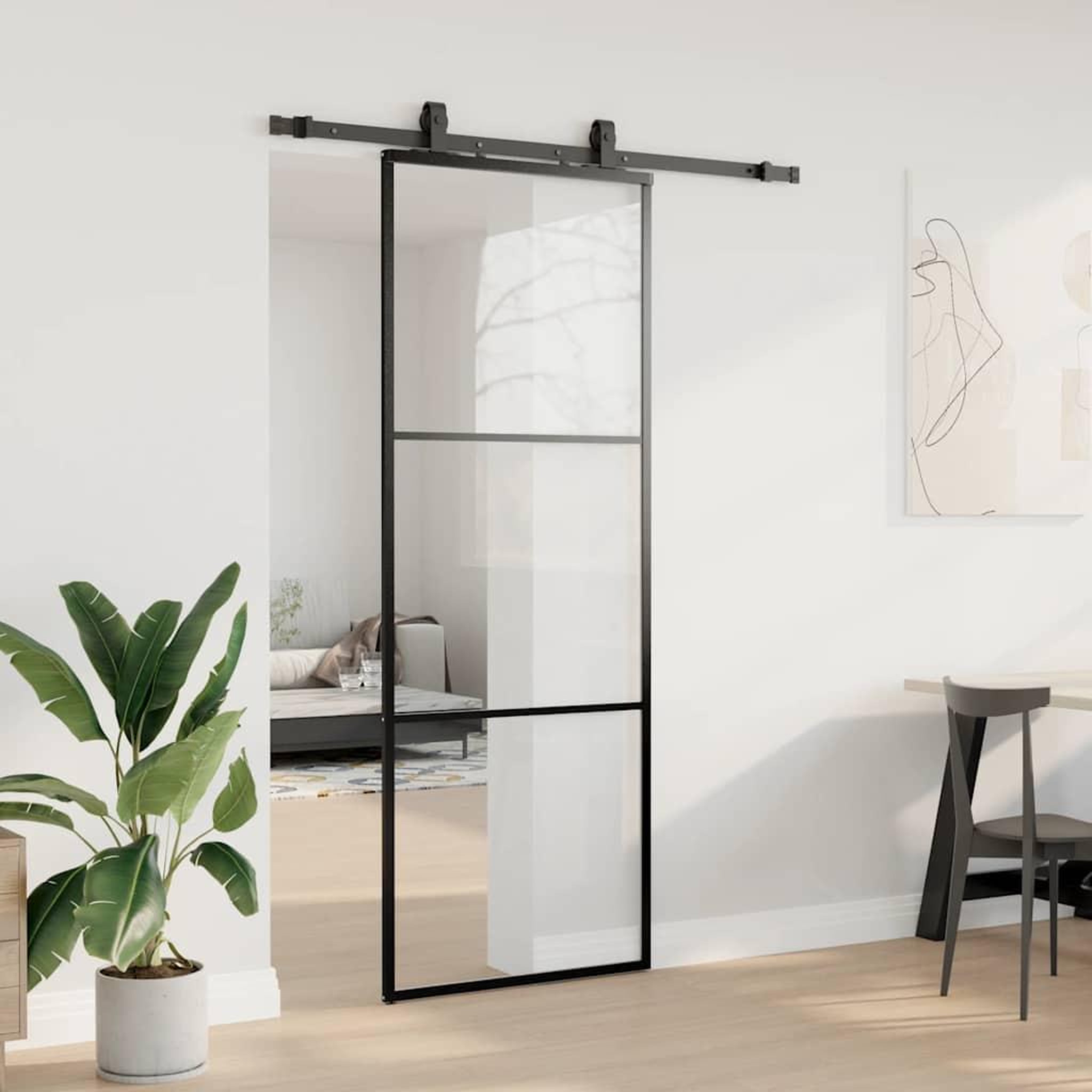 Voir la diapositive 3 : VIDAXL Porte coulissante kit de quincaillerie noir 76x205 cm verre ESG