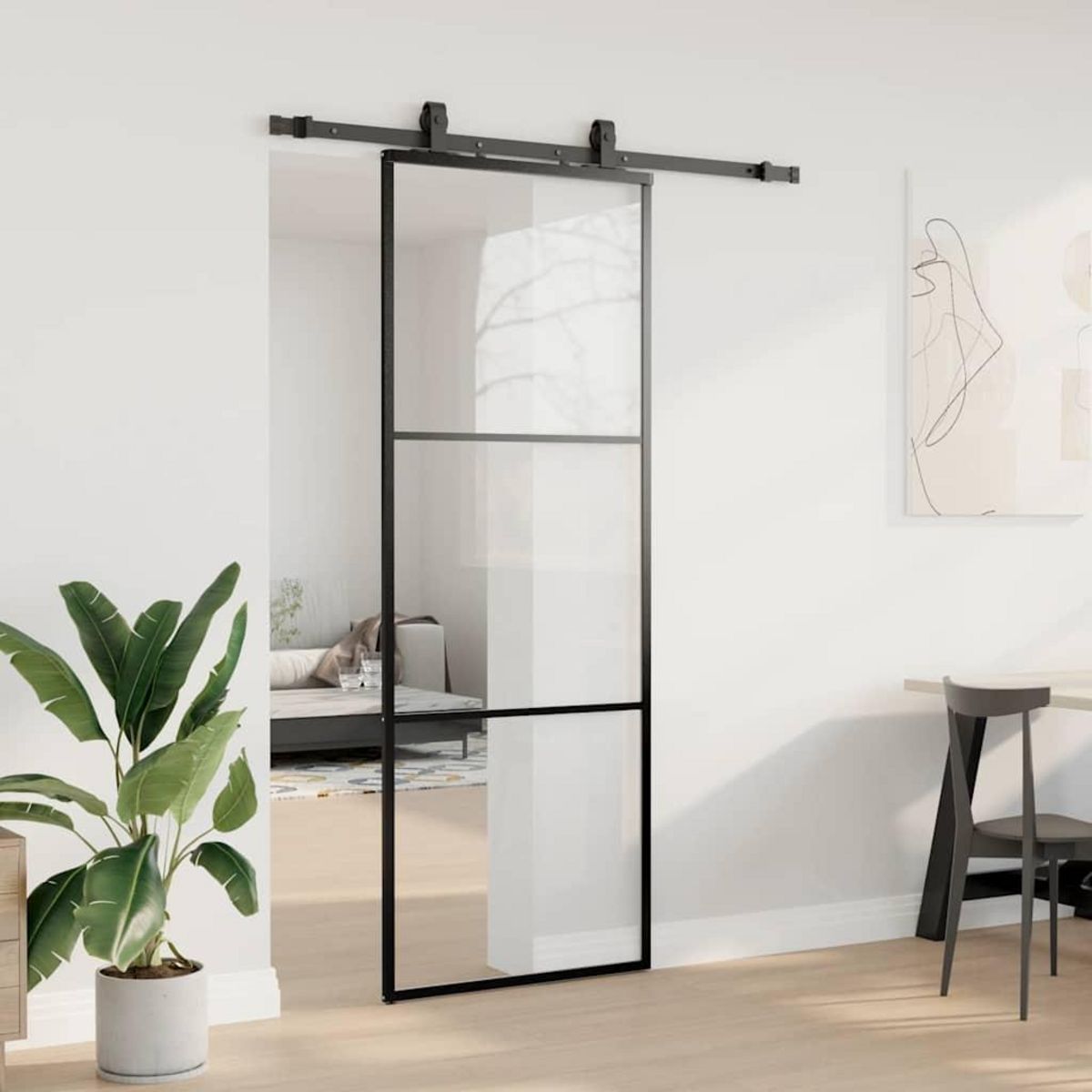 VIDAXL Porte coulissante kit de quincaillerie noir 76x205 cm verre ESG