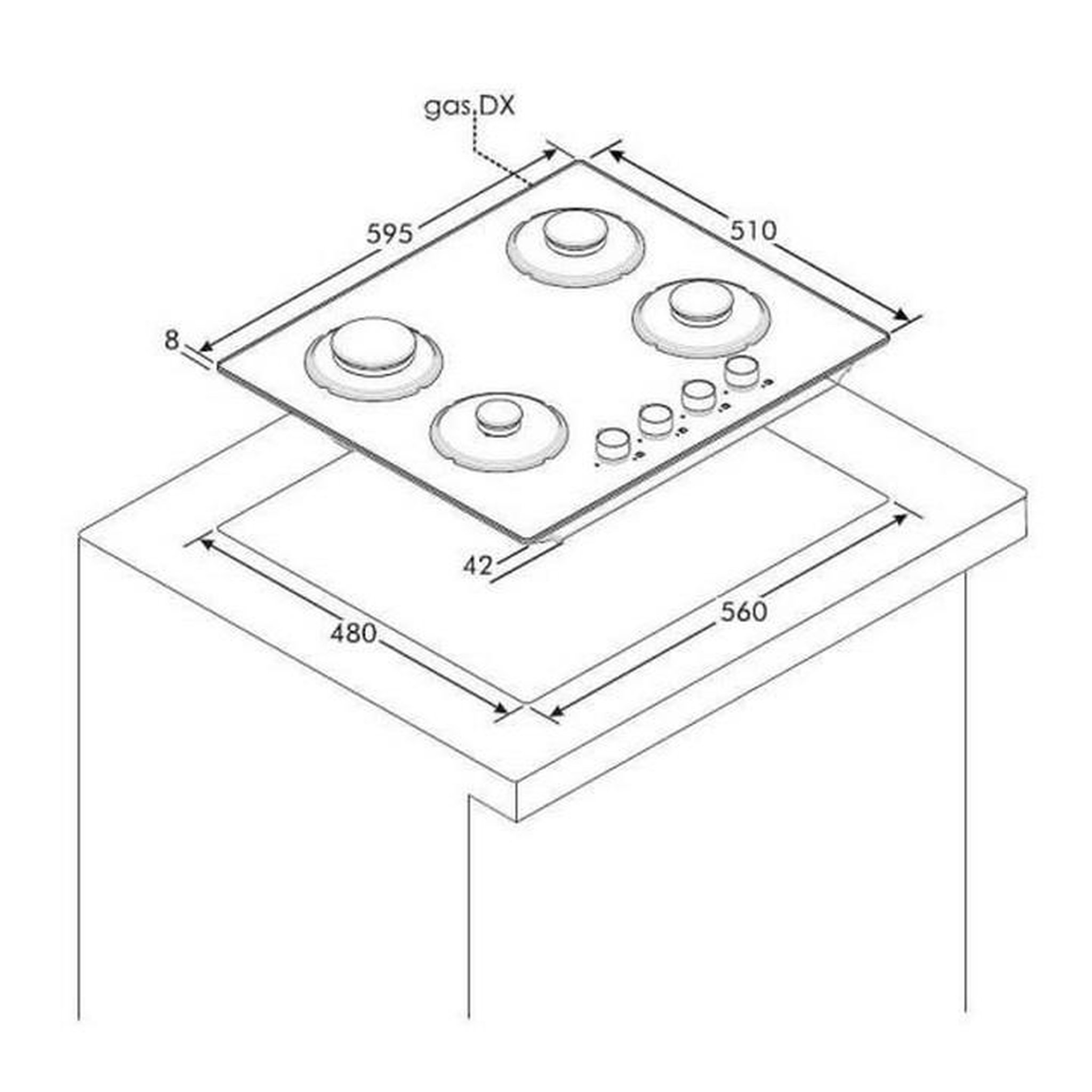 Voir la diapositive 2 : Rosieres Table de cuisson gaz 60cm 4 feux noir - rvg6br4sb