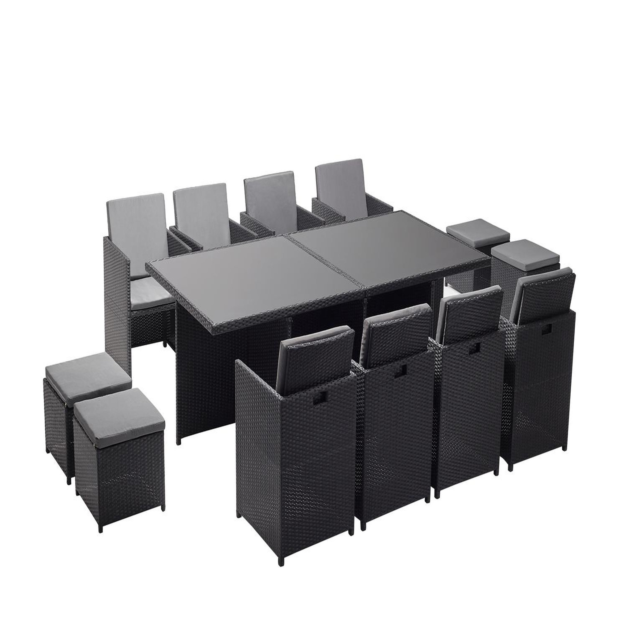 CONCEPT USINE Table et chaises 12 places encastrables en résine noir-gris monaco