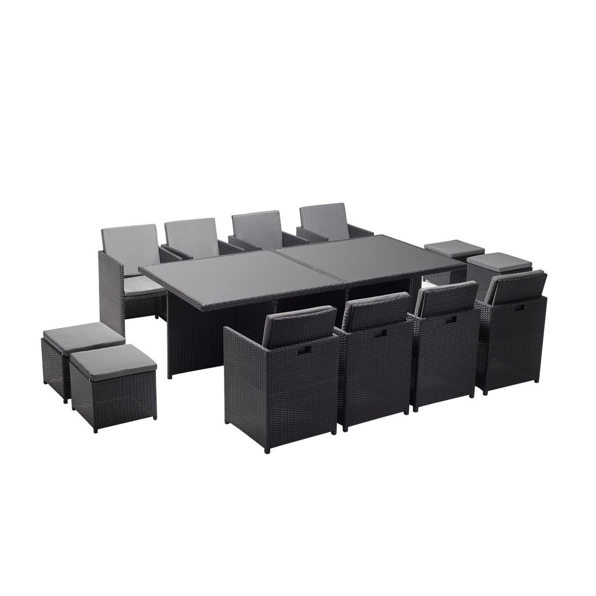 CONCEPT USINE Table et chaises 12 places encastrables en résine noir-gris MONACO