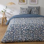 FUTURE HOME Parure de lit 2 personnes fleurie en percale 70 fils. Coloris disponibles : Bleu