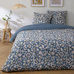FUTURE HOME Parure de lit 2 personnes fleurie en percale 70 fils. Coloris disponibles : Bleu