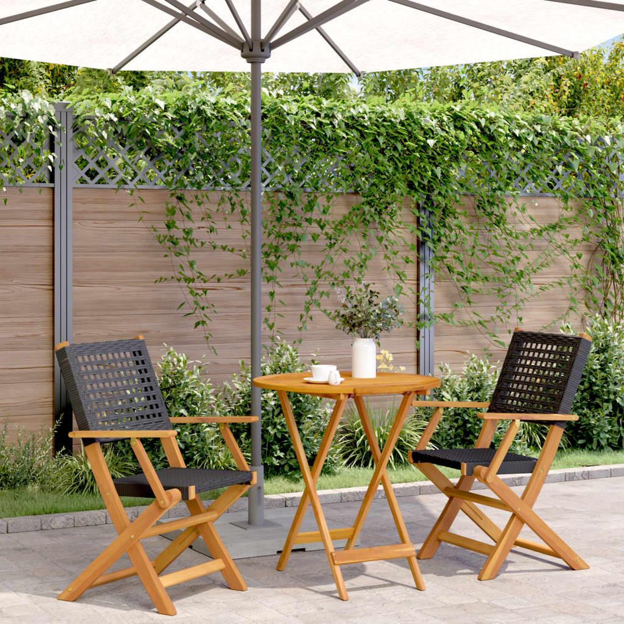 VIDAXL Ensemble de bistro 3 pcs noir resine tressee et bois massif