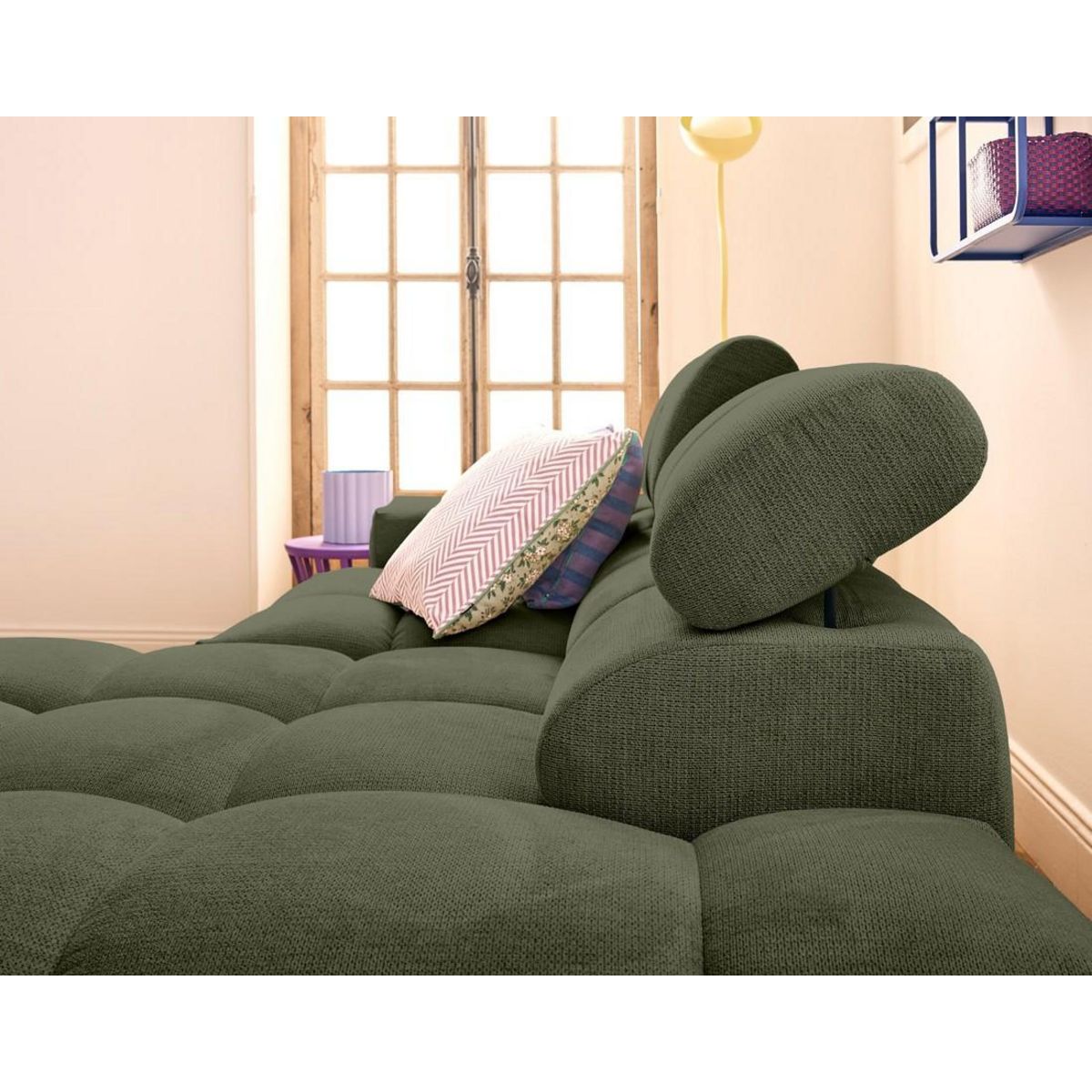 LISA DESIGN Matera - canapé d'angle droit 3 places avec têtières réglables en tissu texturé