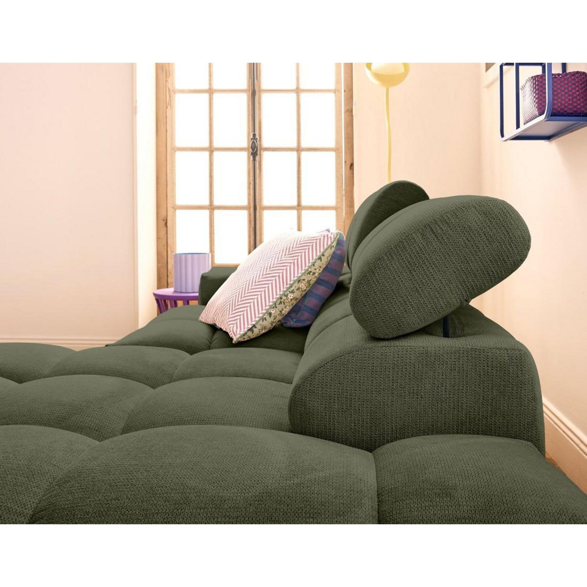 LISA DESIGN Matera - canapé d'angle droit 3 places avec têtières réglables en tissu texturé