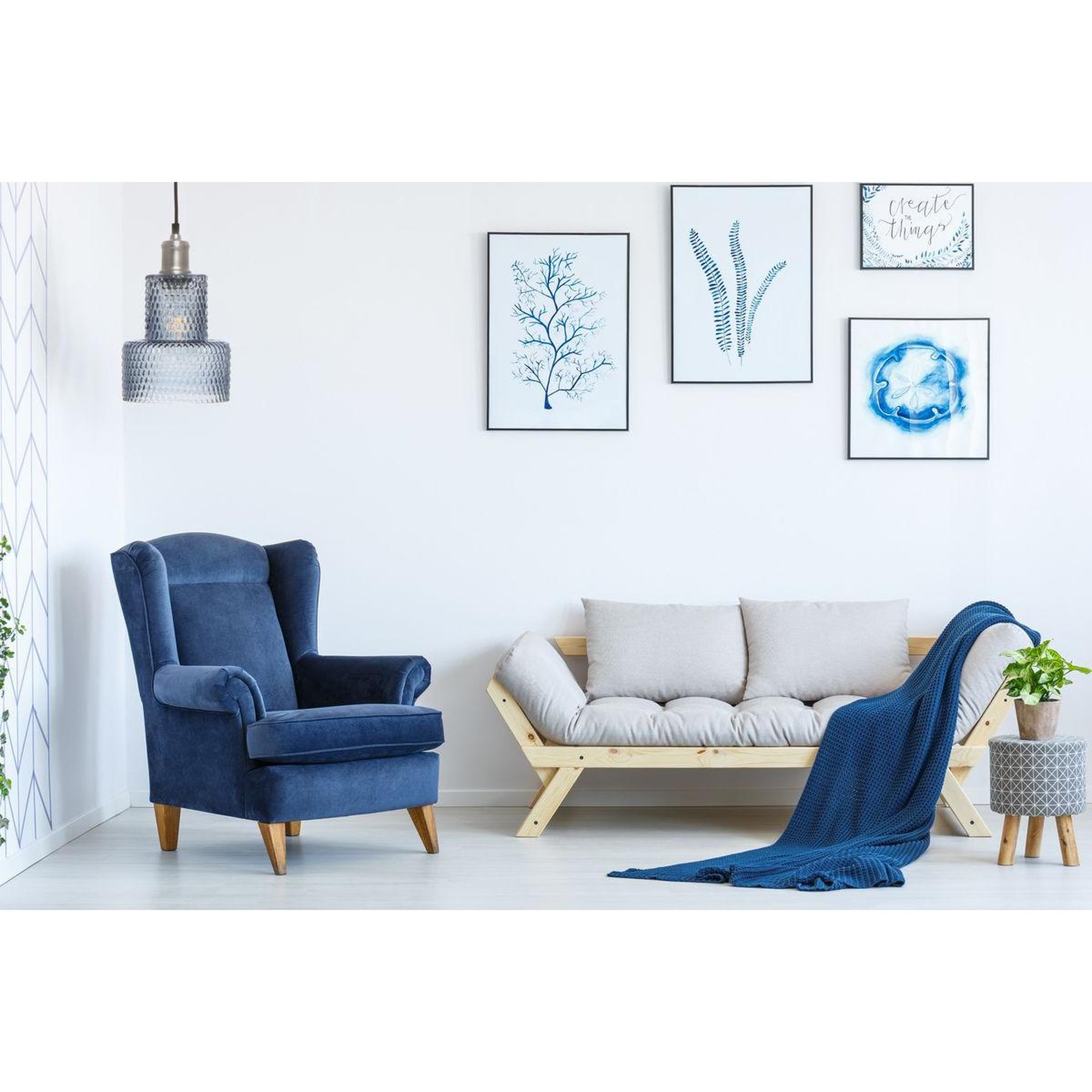 Voir la diapositive 2 : Paris Prix Lampe suspension en verre  mona  27cm bleu