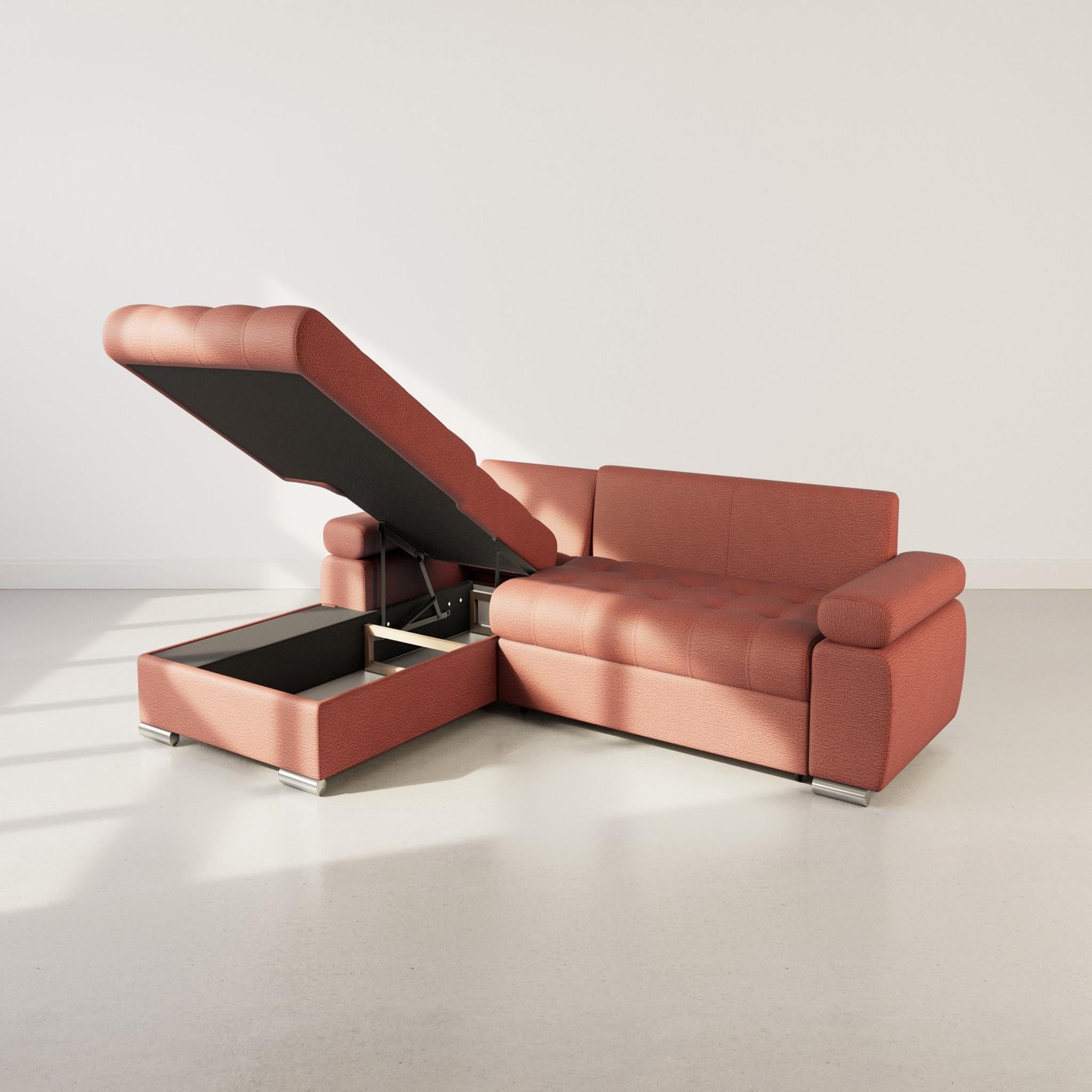 Voir la diapositive 3 : BEST MOBILIER Bianca - canapé d'angle gauche 4 places convertible avec coffre en tissu texturé