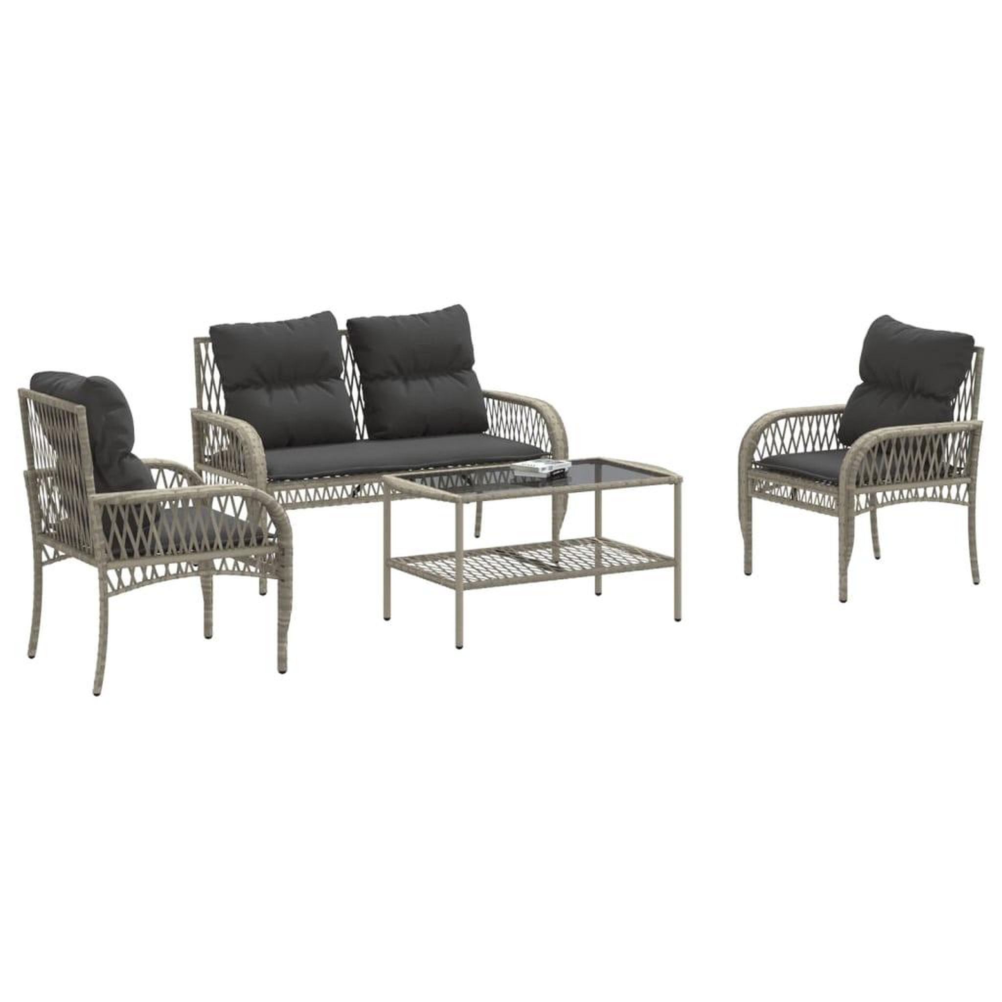 Voir la diapositive 3 : VIDAXL Salon de jardin 4 pcs avec coussins gris clair resine tressee
