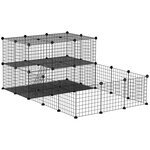 PAWHUT Cage parc enclos rongeurs modulable dim. L 175 x l 105 x H 70 cm 2 niveaux 2 portes rampe résine PP fil métallique noir