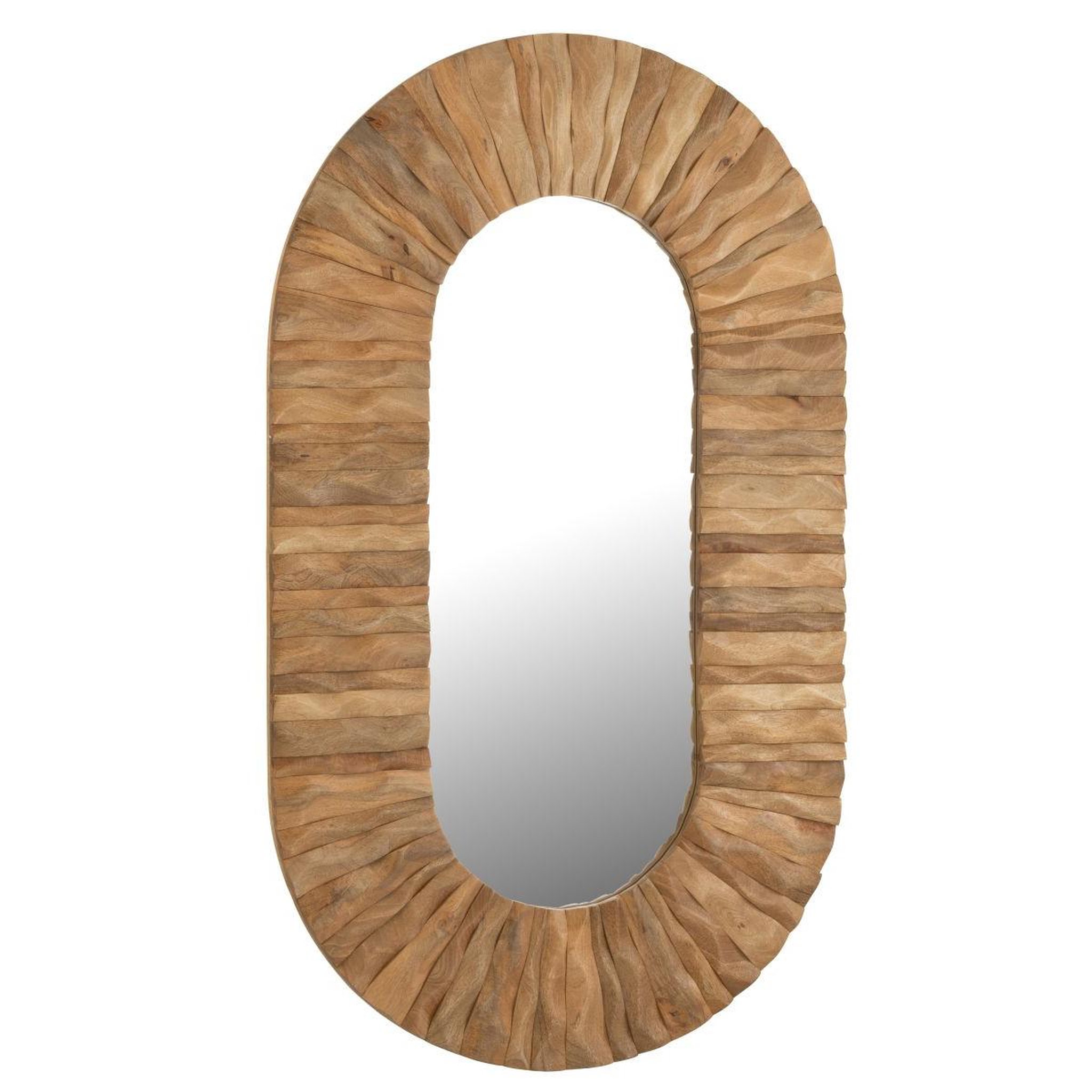 Voir la diapositive 2 : J-LINE Miroir Mural Ovale en Bois  Curve  152cm Naturel