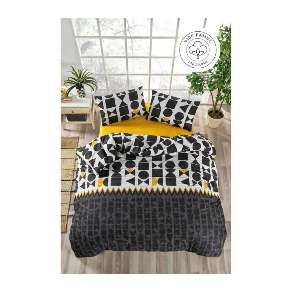 GENERIQUE Parure de lit - 1 housse de couette 220 x 240 cm + 2 taies d'oreiller 60 x 60 cm - 100% coton renforcé - Noir