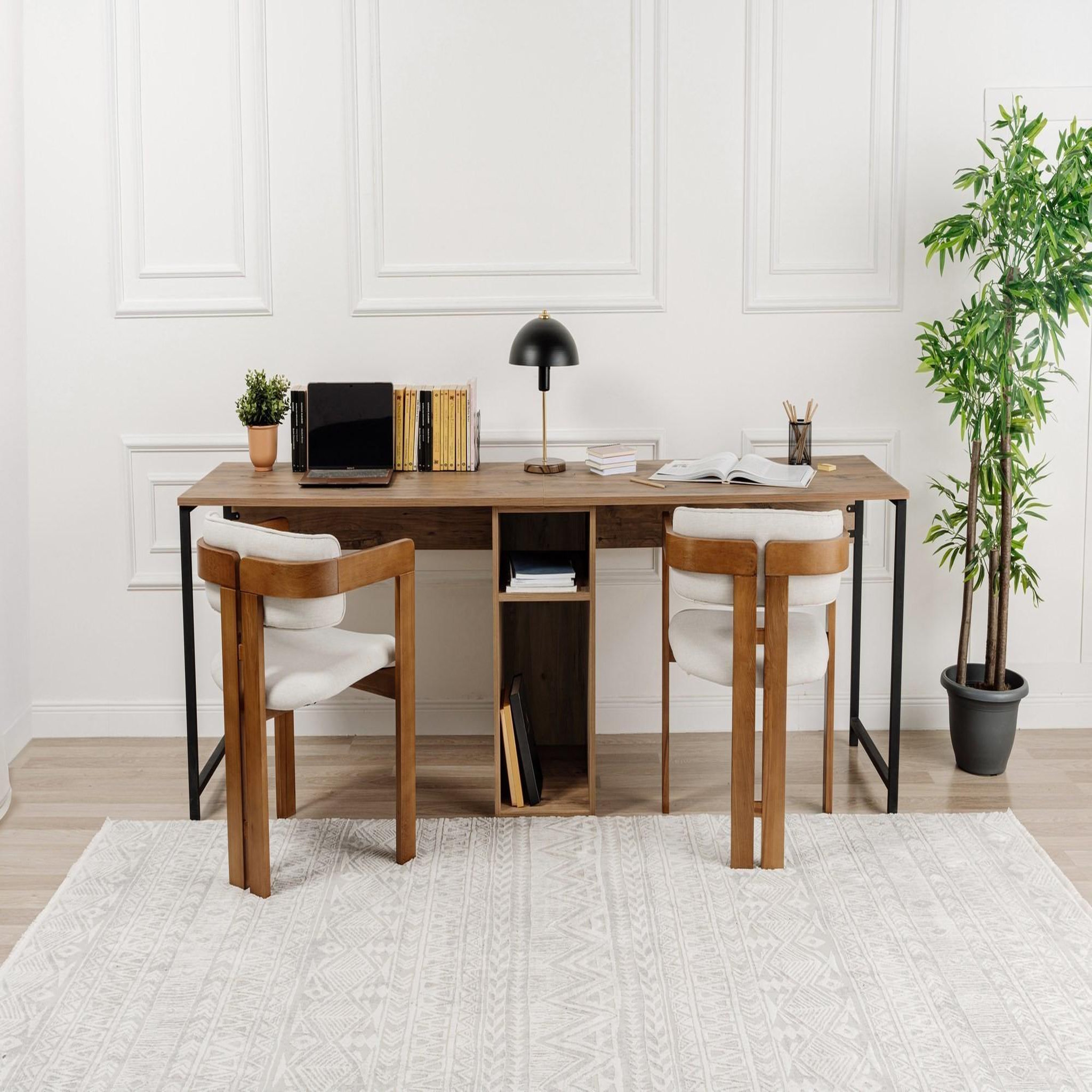 Voir la diapositive 4 : Habitat et Jardin Bureau en bois  twin study desk  - 240 x 60 x 74 cm - pin atlantiquenoir
