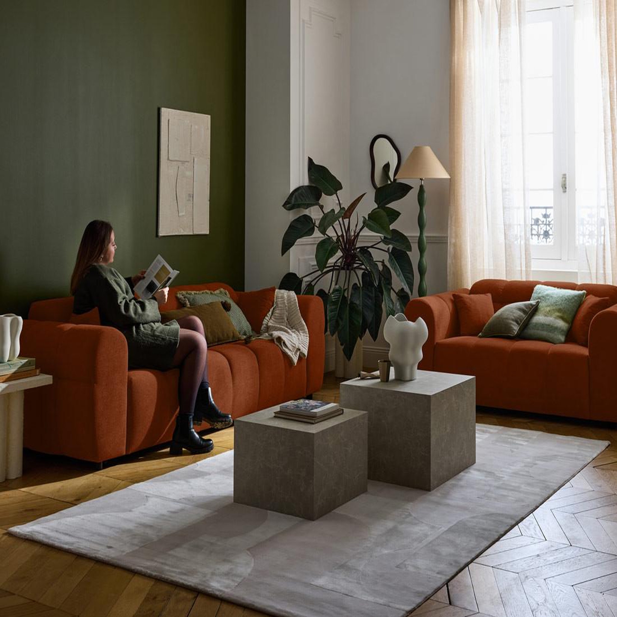 Voir la diapositive 4 : BEST MOBILIER Housse en velours pour canapé déhoussable topaze