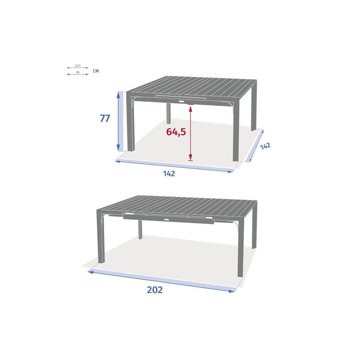 HESPERIDE Table de jardin carrée extensible alu Evasion 8/10 places Beige lin - Hespéride