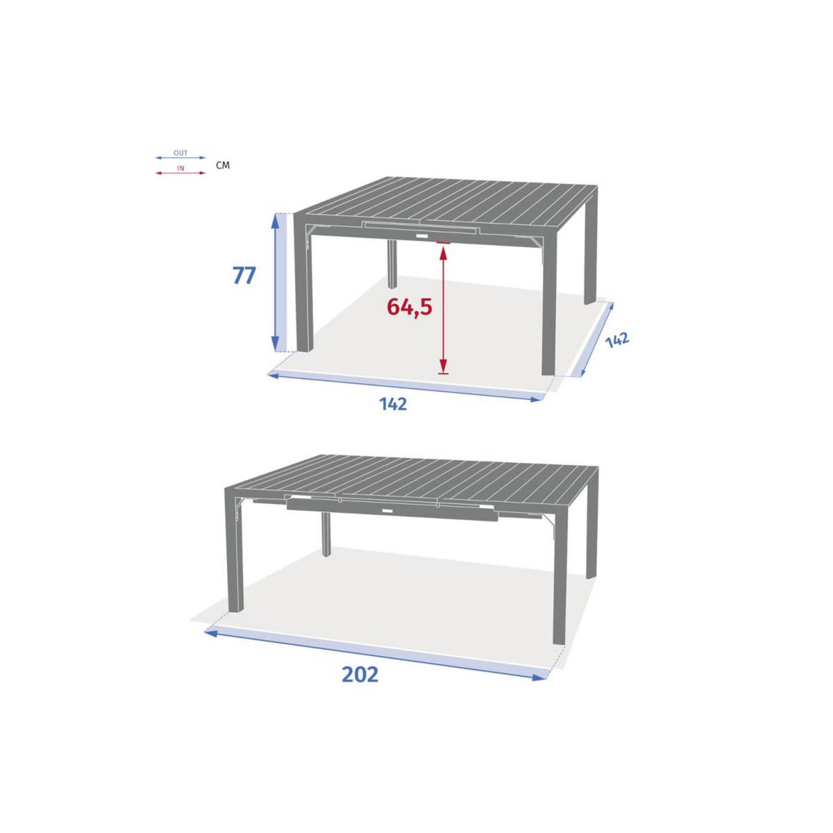 HESPERIDE Table de jardin carrée extensible alu Evasion 8/10 places Beige lin - Hespéride