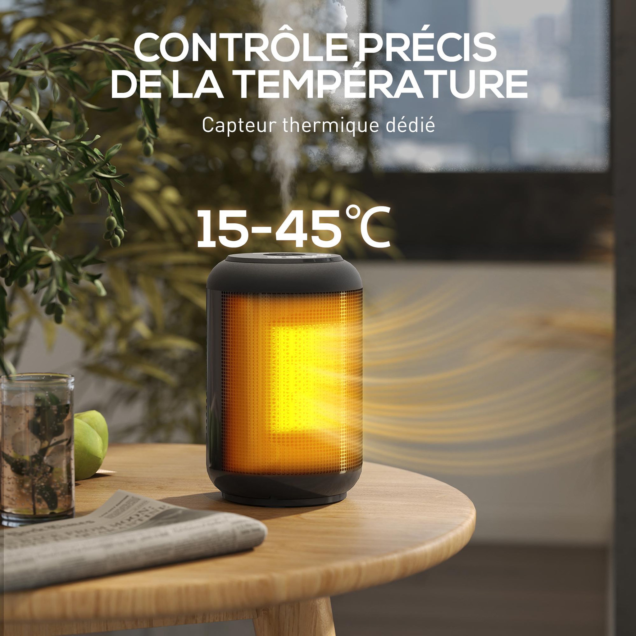 Voir la diapositive 6 : HOMCOM Chauffage d'appoint compact céramique PTC soufflant oscillant réglable 1500W noir