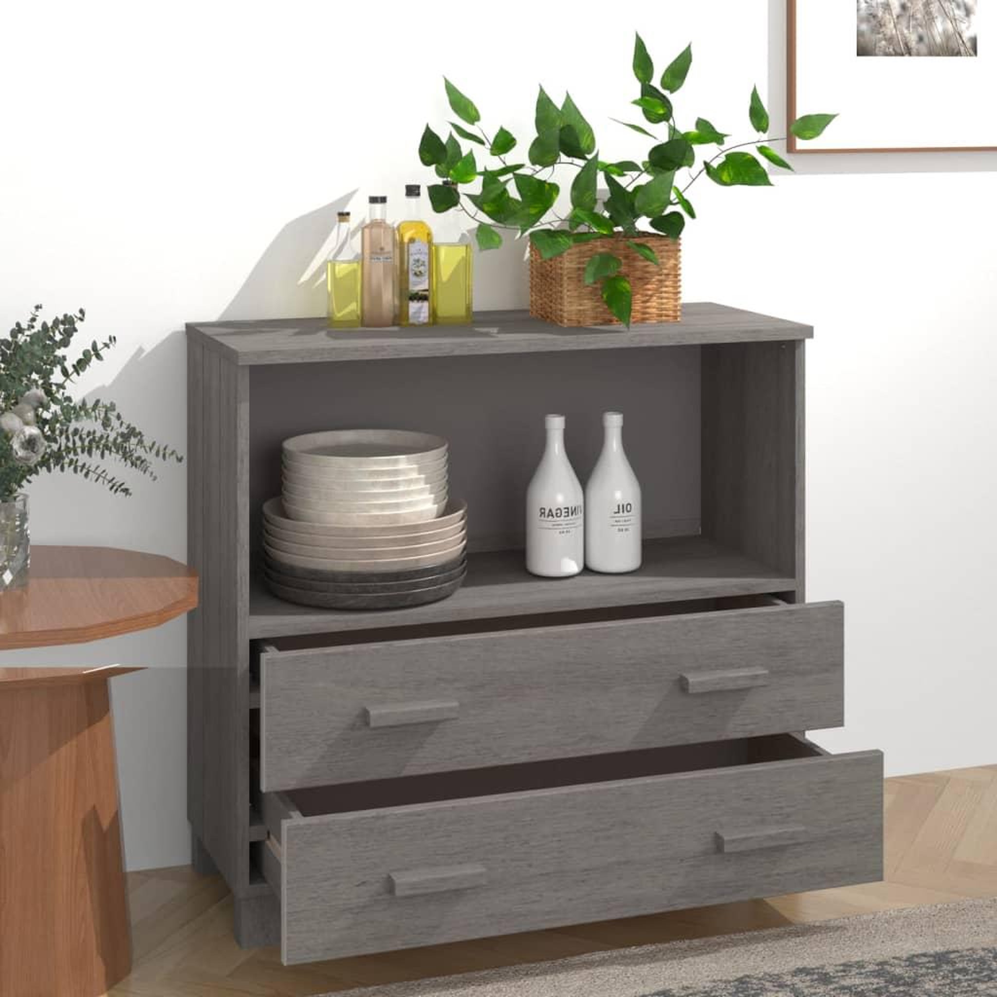 Voir la diapositive 3 : VIDAXL Buffet HAMAR Gris clair 85x35x80 cm Bois massif de pin