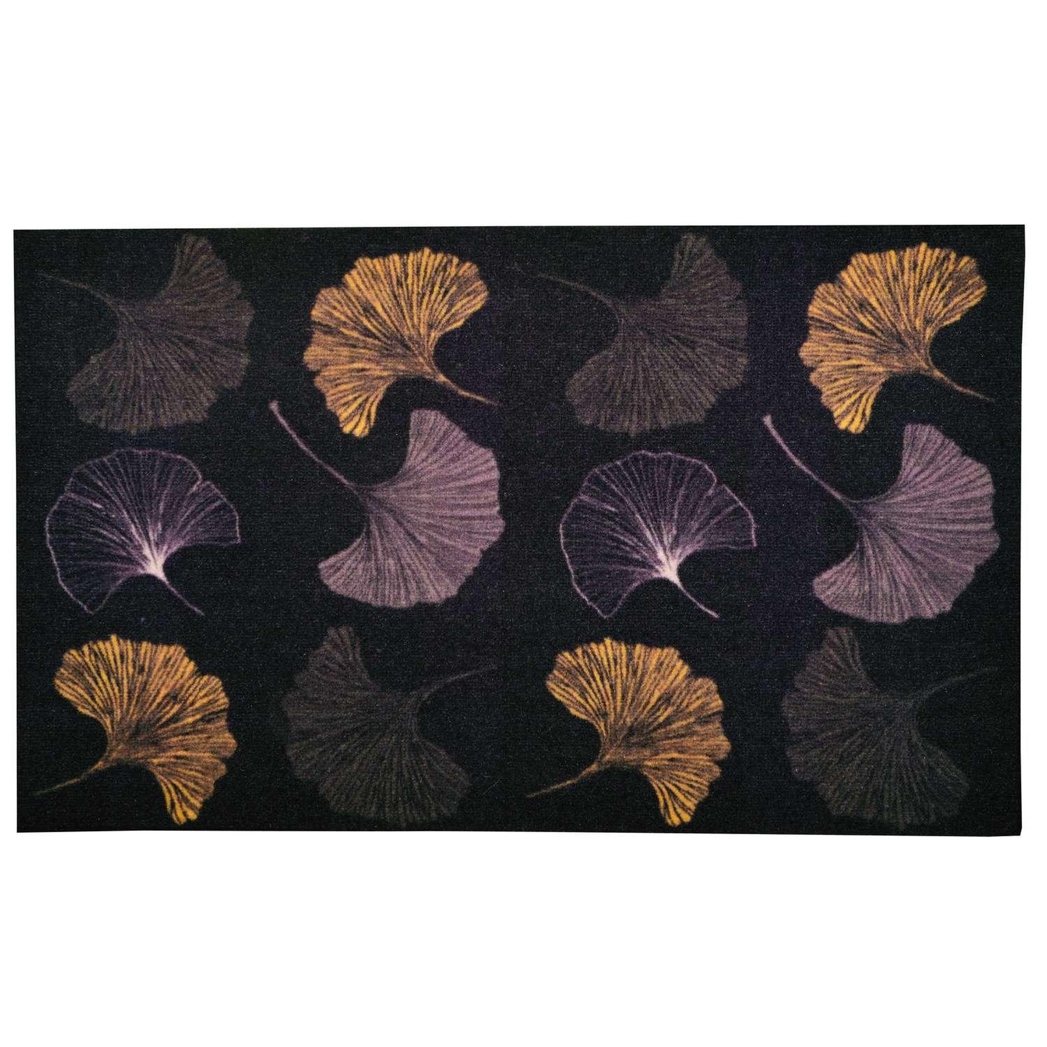 HABITABLE Tapis must en velours imprimé ginkgo. Coloris disponibles : Noir