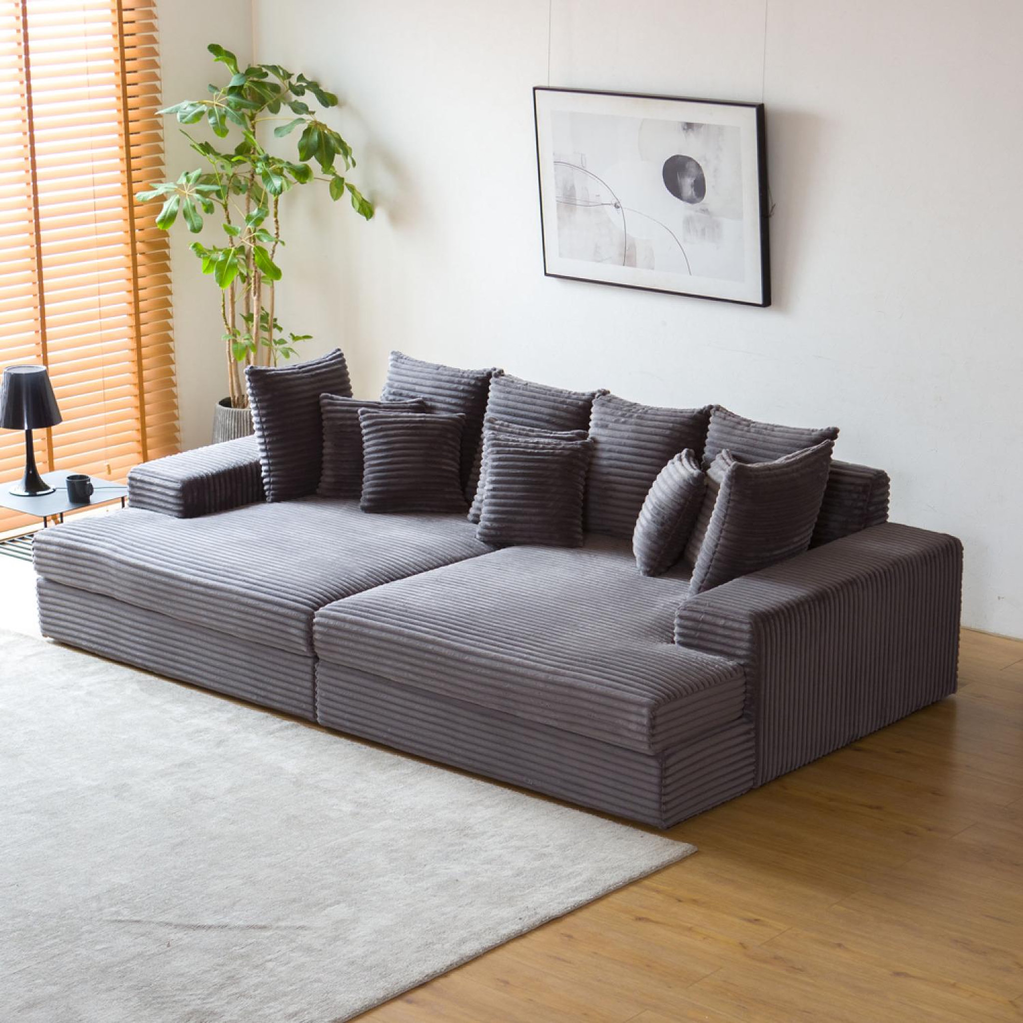 Voir la diapositive 2 : CONCEPT USINE Canapé 4 places en velours côtelé gris anthracite cardiff