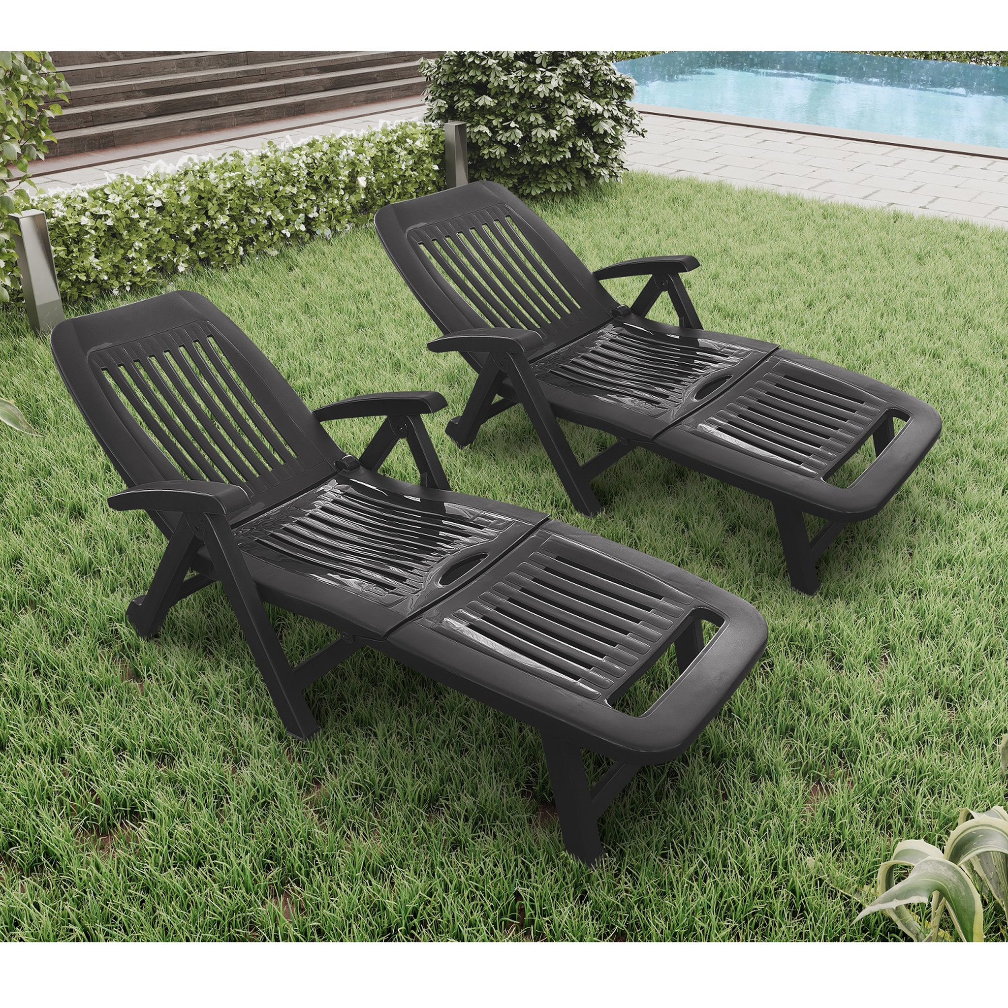 Voir la diapositive 1 : ARETA Lot de 2 bains de soleil - Résine - Anthracite - FIORELLO